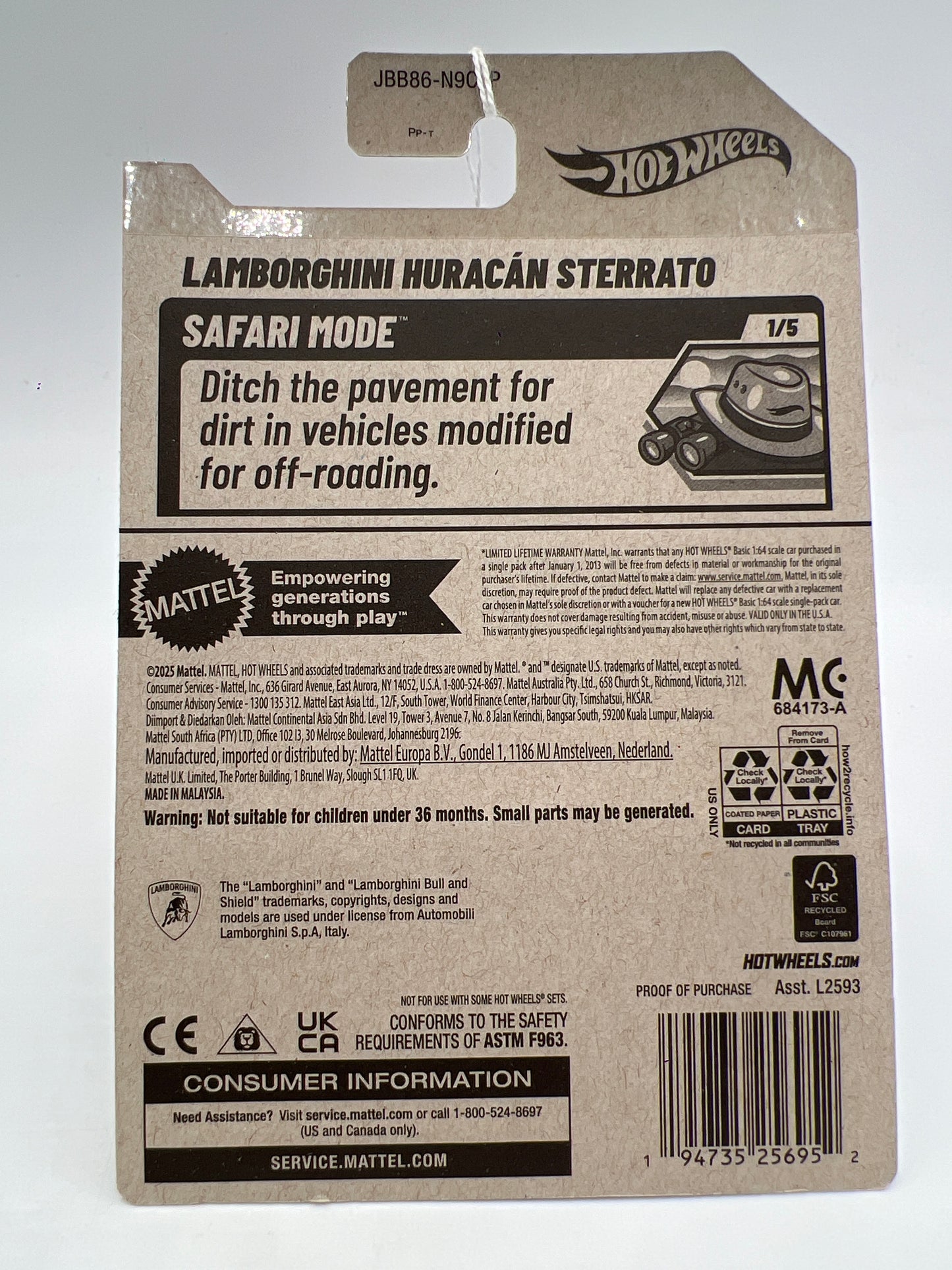 2025 Hot Wheels P Case Safari Mode #41 Lamborghini Huracan Sterrato Yellow 102F