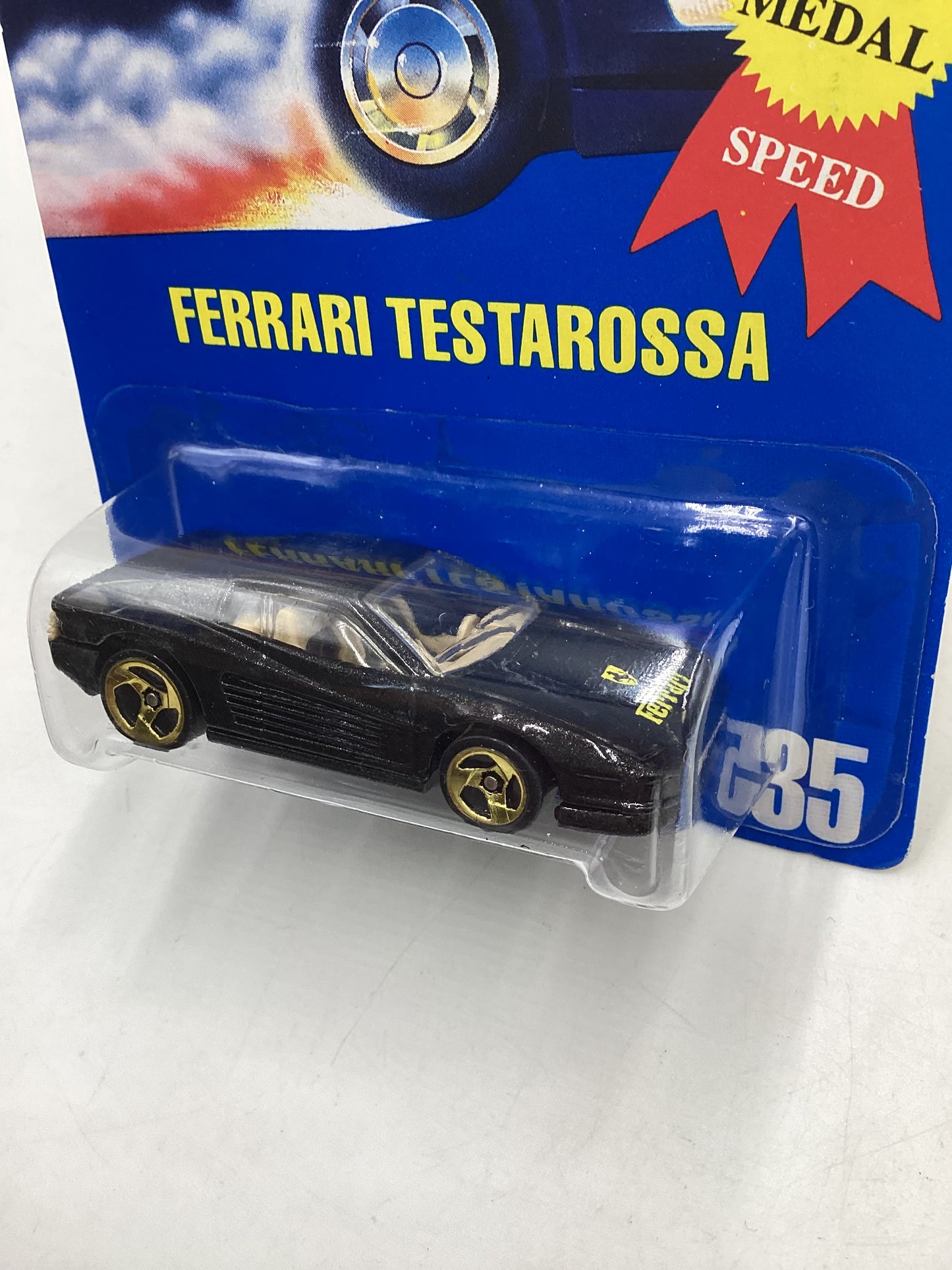 1991 Hot wheels #35 Gold Medal Speed Black Ferrari Testarossa 3 spoke