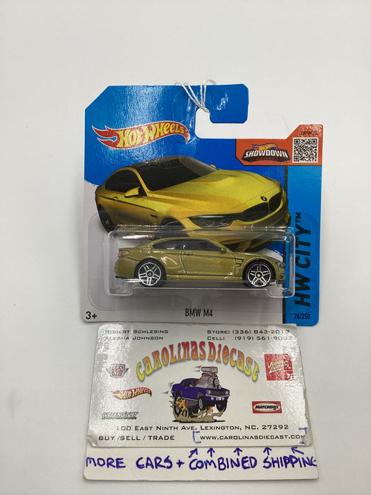 2015 Hot wheels #24 Blue BMW M4 Yellow Short Card 109A