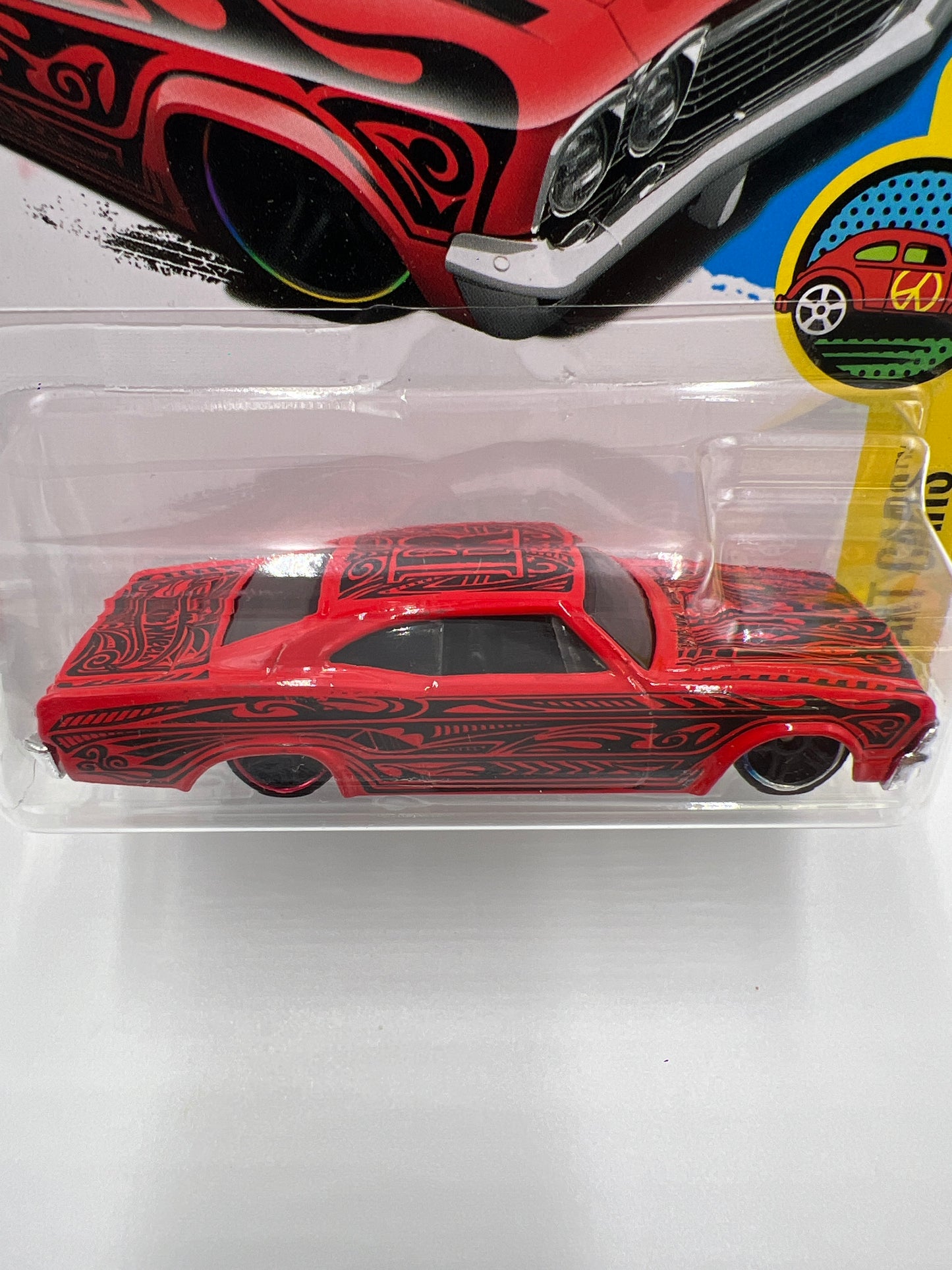 2016 Hot Wheels Art Cars #191 65 Chevy Impala Red Cracked Blister 10i