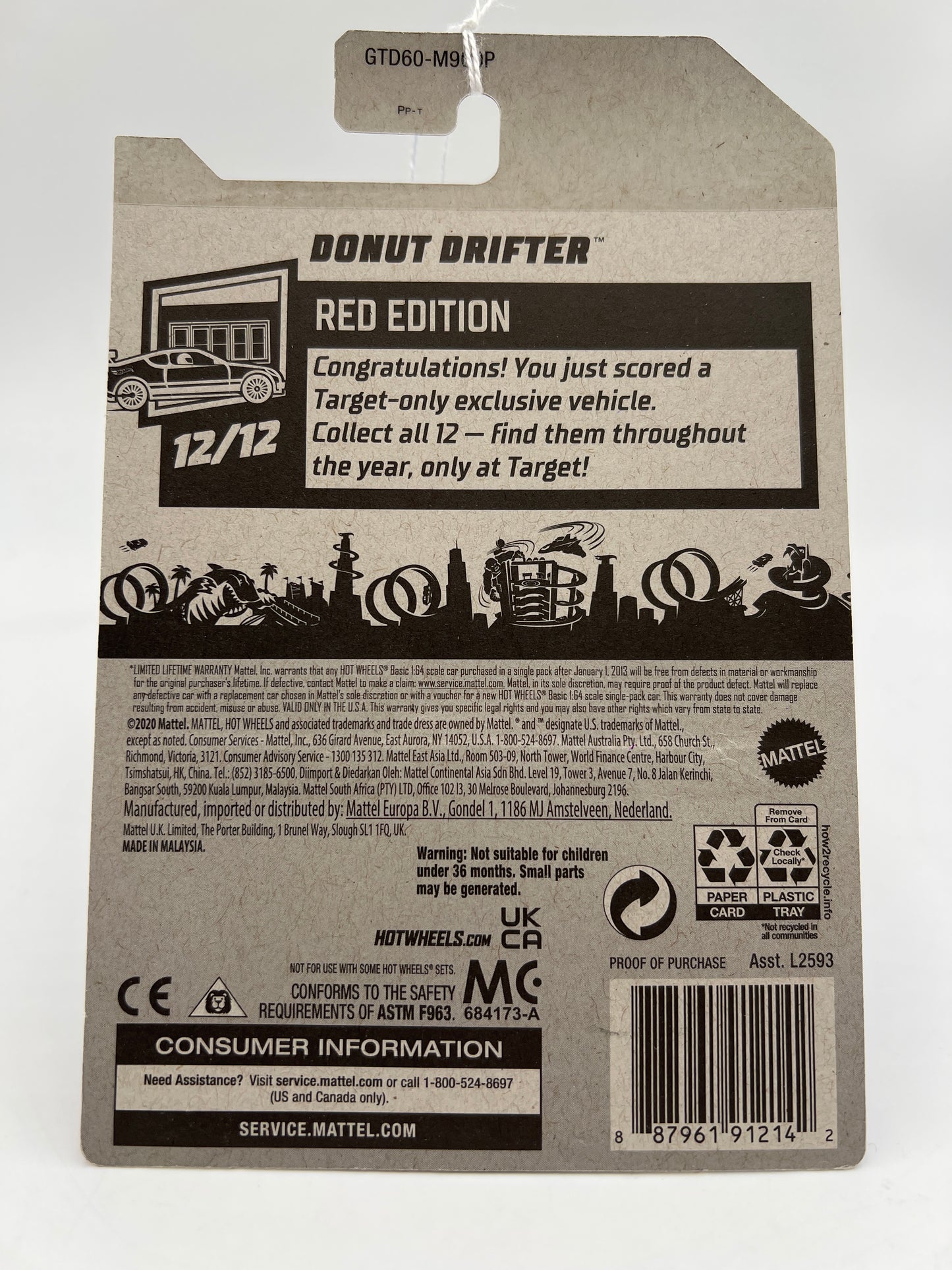 2021 Hot Wheels Target Exclusive Red Edition #60 Donut Drifter 144B
