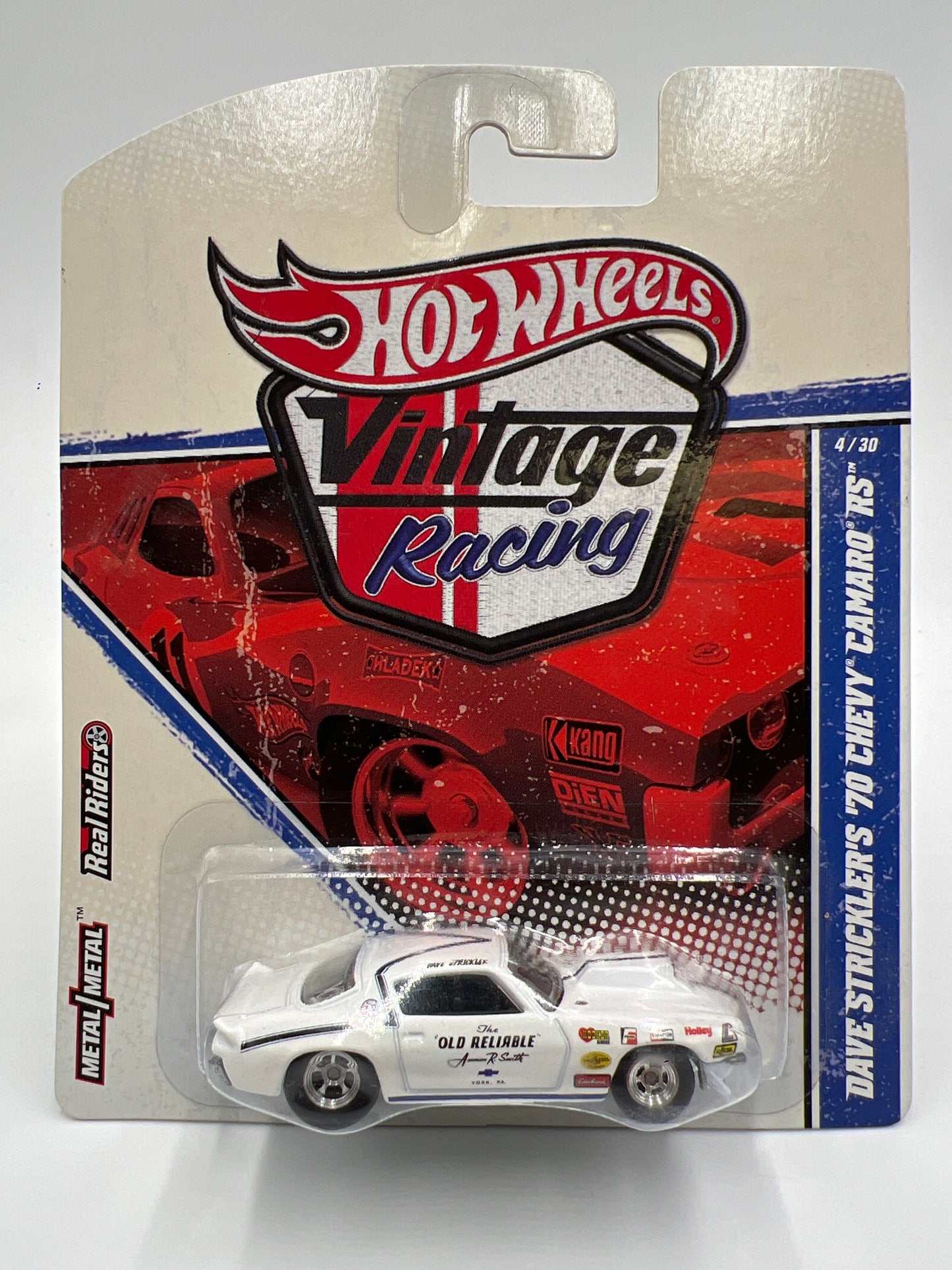 Hot Wheels Premium Vintage Racing #4 Dave Stricklers 70 Chevy Camaro RS White W/Protector