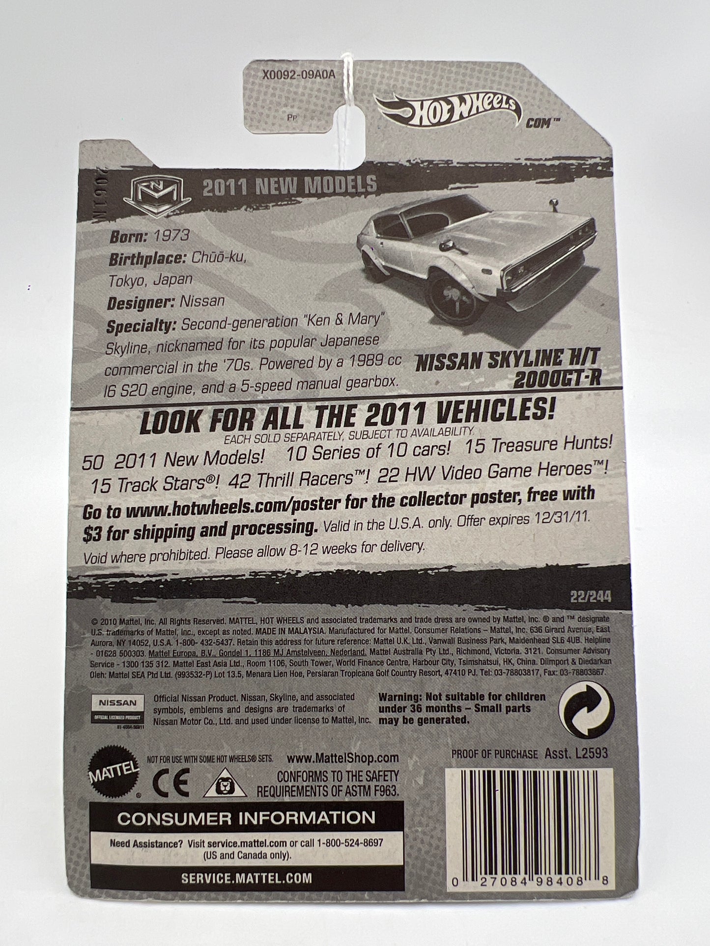 2011 Hot Wheels New Models #22 Nissan Skyline H/T 2000GT-R White 82A