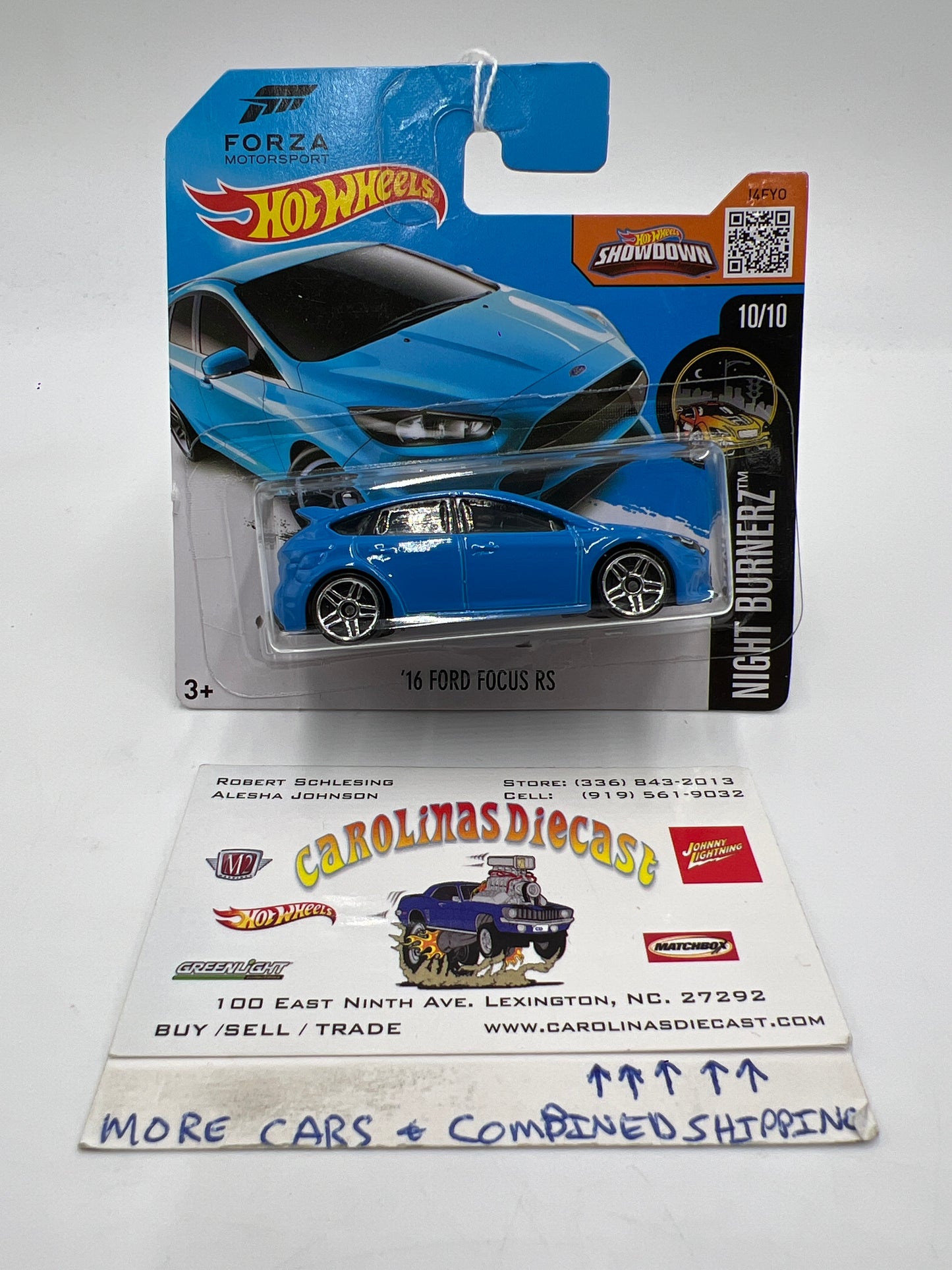 2016 Hot Wheels Night Burnerz #90 16 Ford Focus RS Blue Short Card Blister Off Center 21E