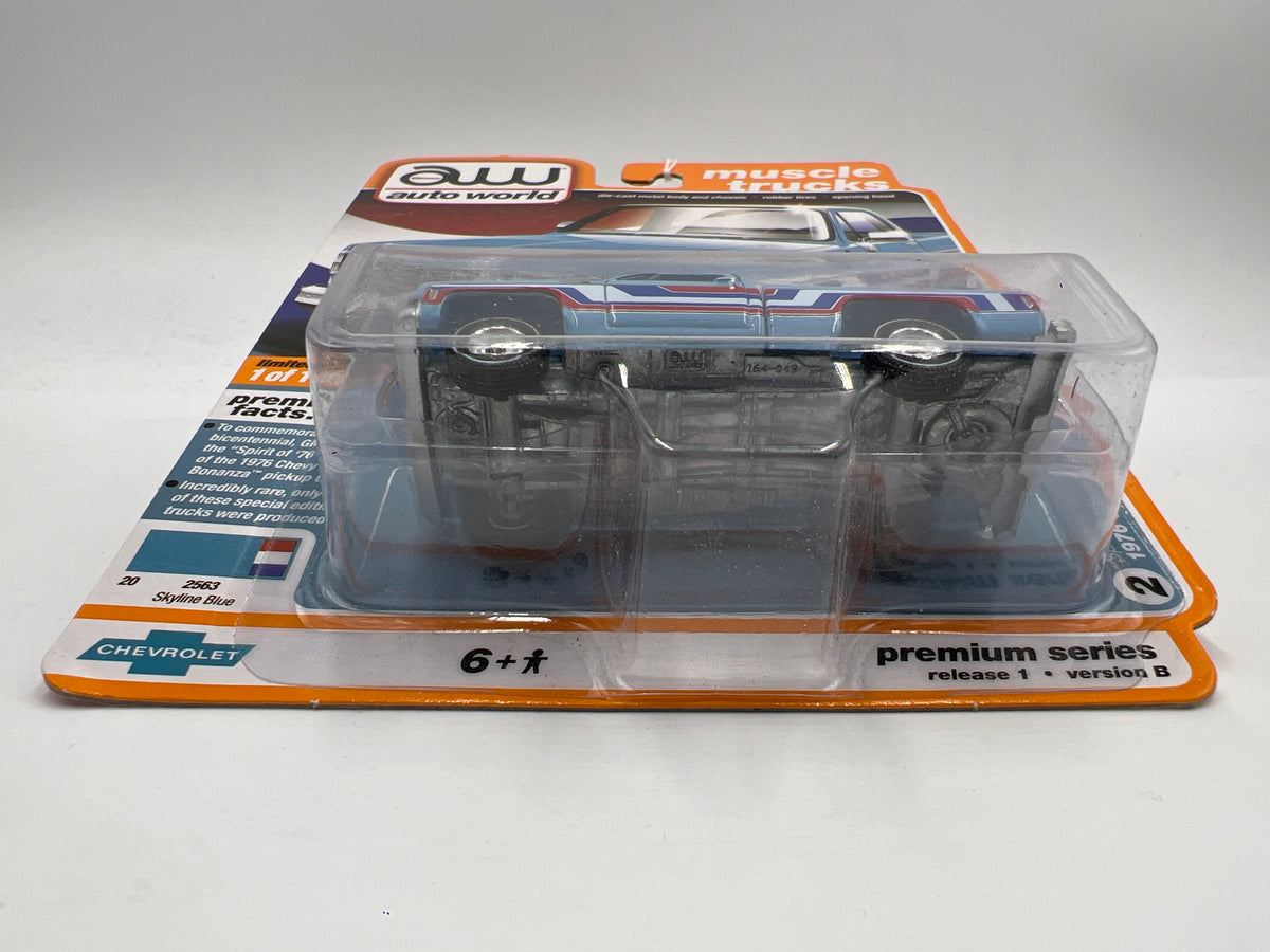 Auto World Muscle Trucks Release 1 Version B 1976 Chevy Bonanza C10 Fleetside Light Blue Spirit Of 76 Edition 182D