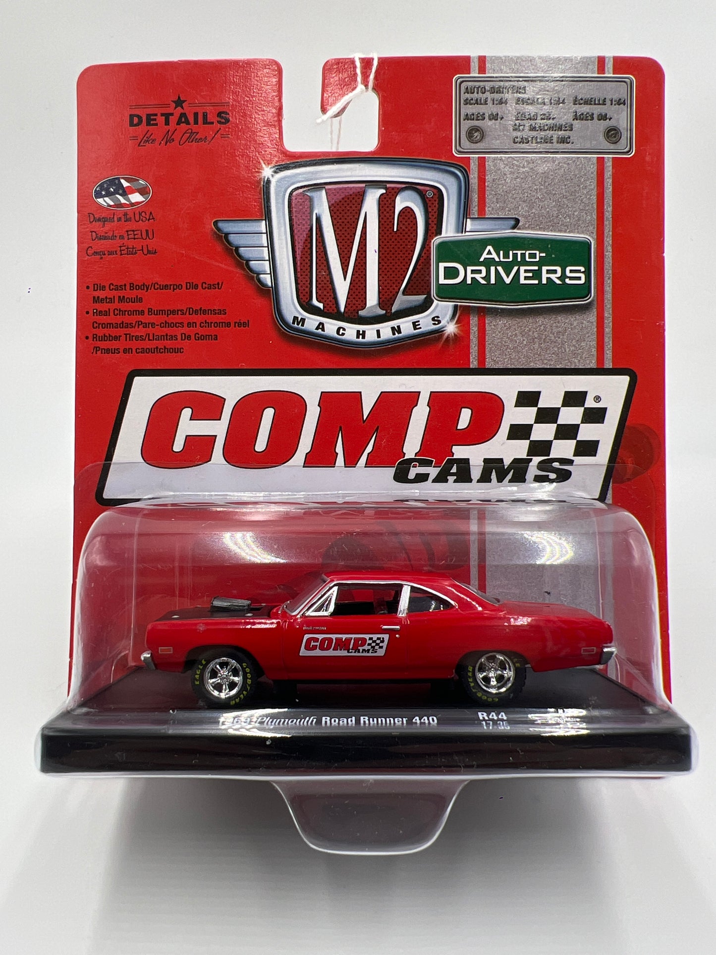 M2 Machines Auto Drivers 1969 Plymouth Road Runner 440 Red Comp Cams R44 193G