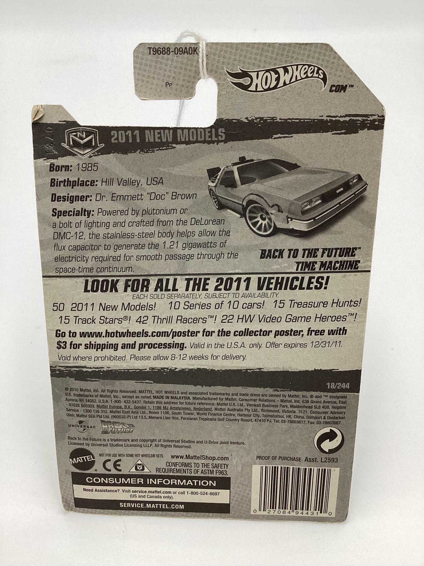 2011 Hot Wheels #18 Back to the Future Time Machine Silver 119B