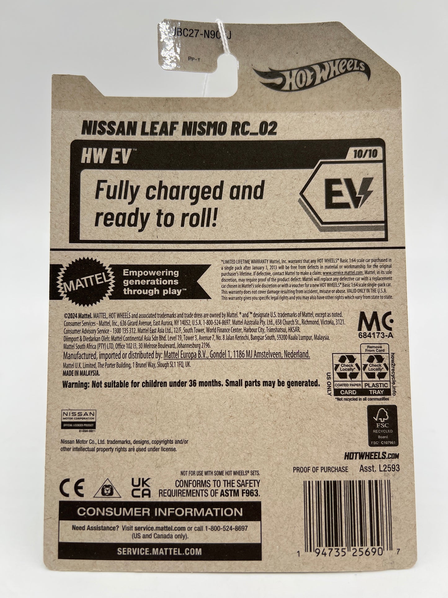 2025 Hot Wheels J Case Treasure Hunt #168 Nissan Leaf Nismo RC02 Light Green 275A