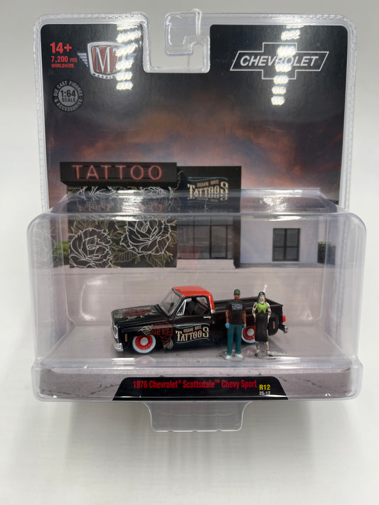 2025 M2 Machines Diorama Urban Rose Tattoos 1976 Chevrolet Scottsdale Chevy Sport R12 198G