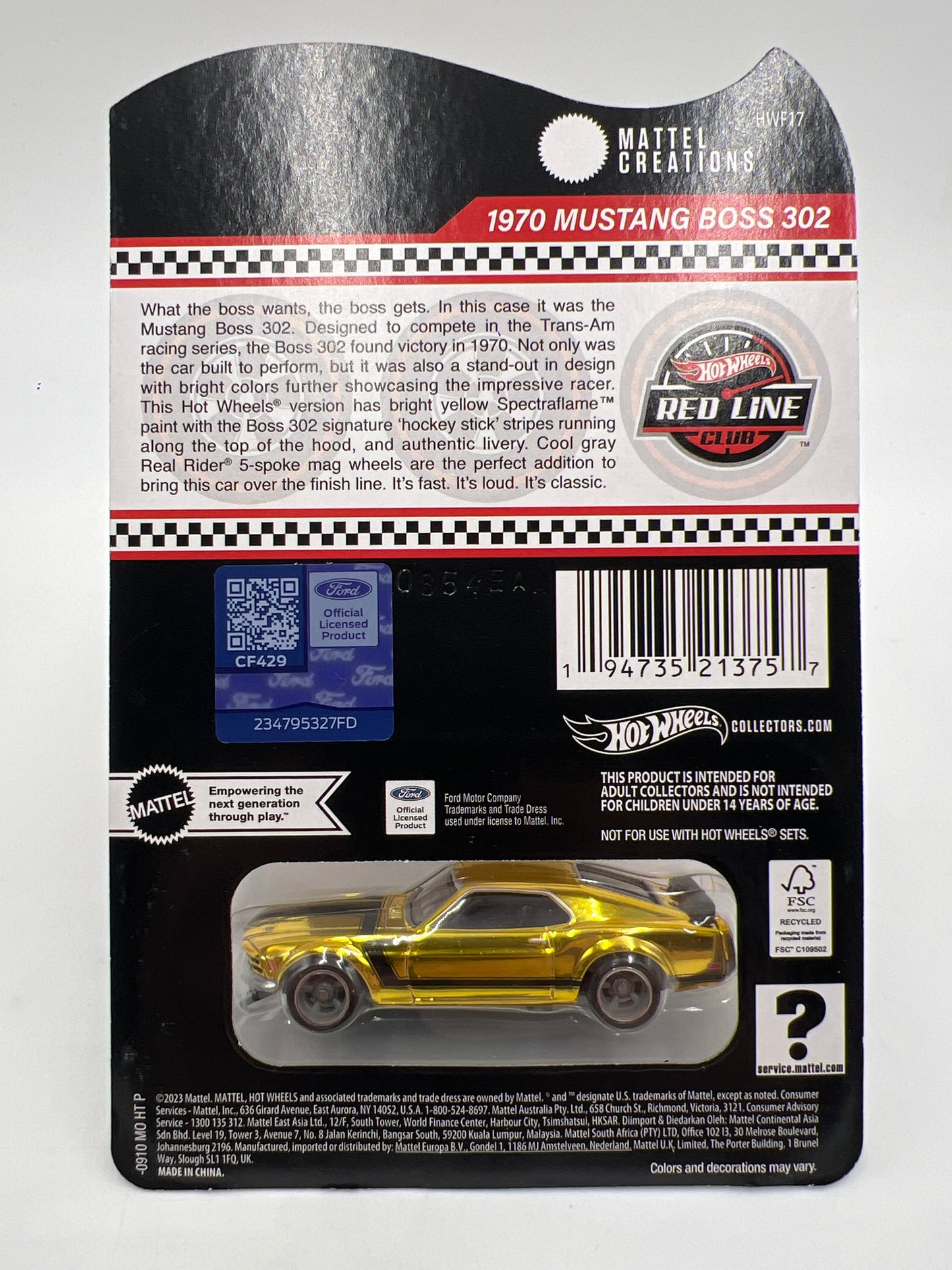 2024 Hot Wheels RLC 1970 Ford Mustang Boss 302 Gold W/Protector