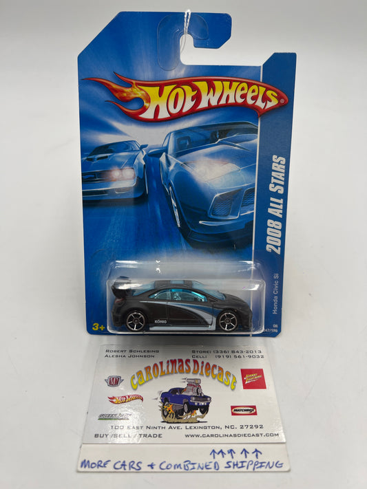 2008 Hot Wheels All Stars #47 Honda Civic Si Black HTF OH5 Wheels W/Protector