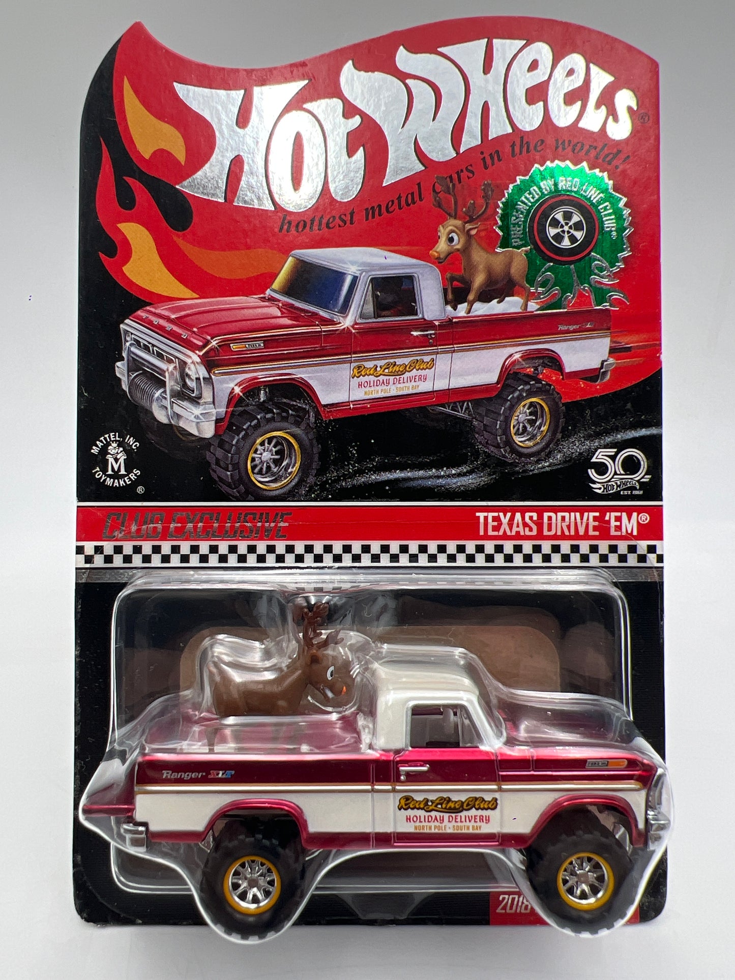 2018 Hot Wheels RLC Club Exclusive Holiday Car #1413/9000 Texas Drive Em W/Protector