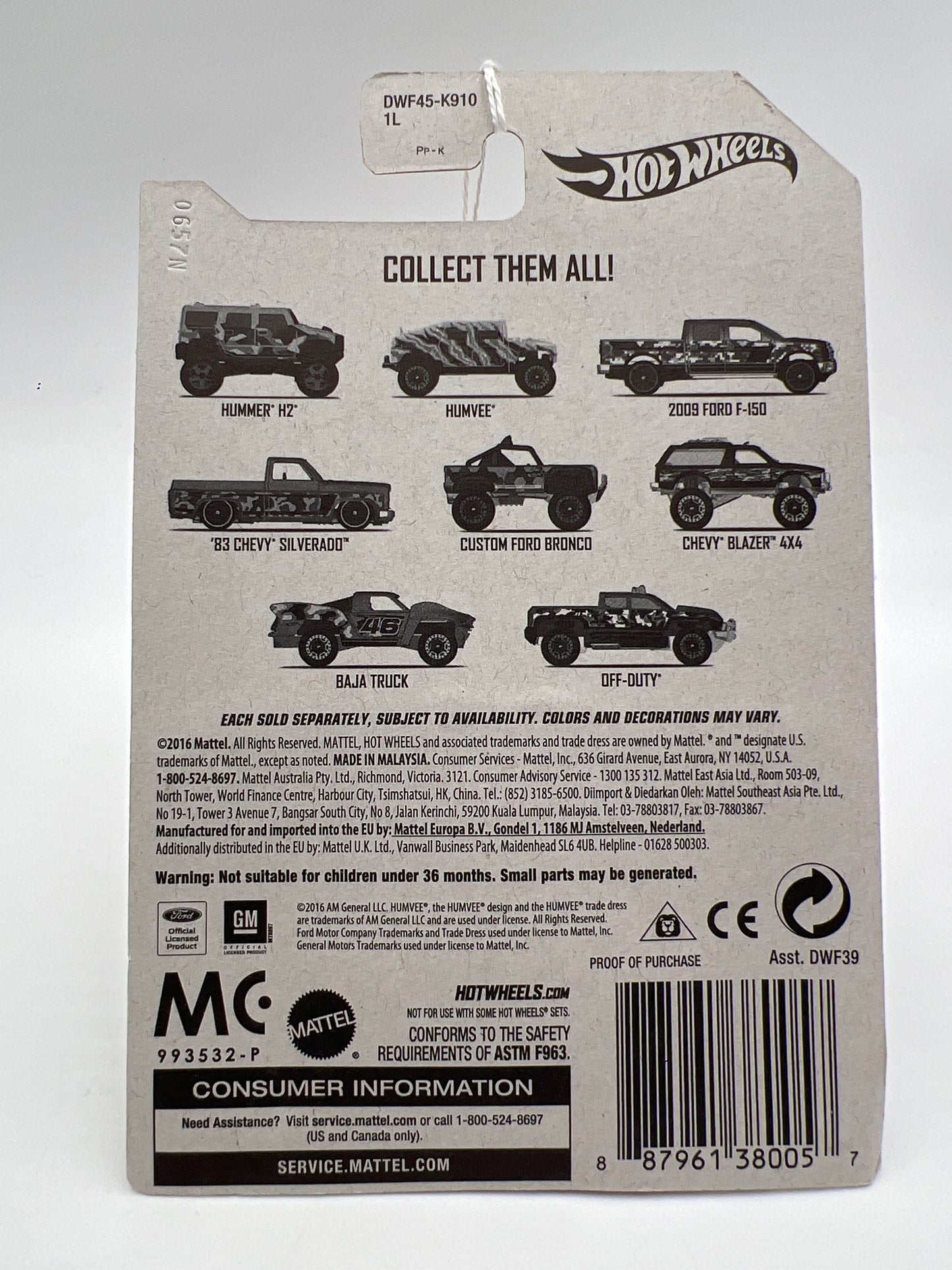 Hot Wheels Walmart Camouflage Series #6 Chevy Blazer 4x4 Black 160M