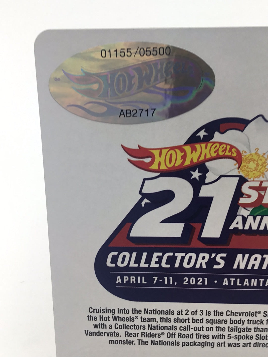 Hot wheels 21st annual collectors nationals 83 Silverado 4x4 1155/5500