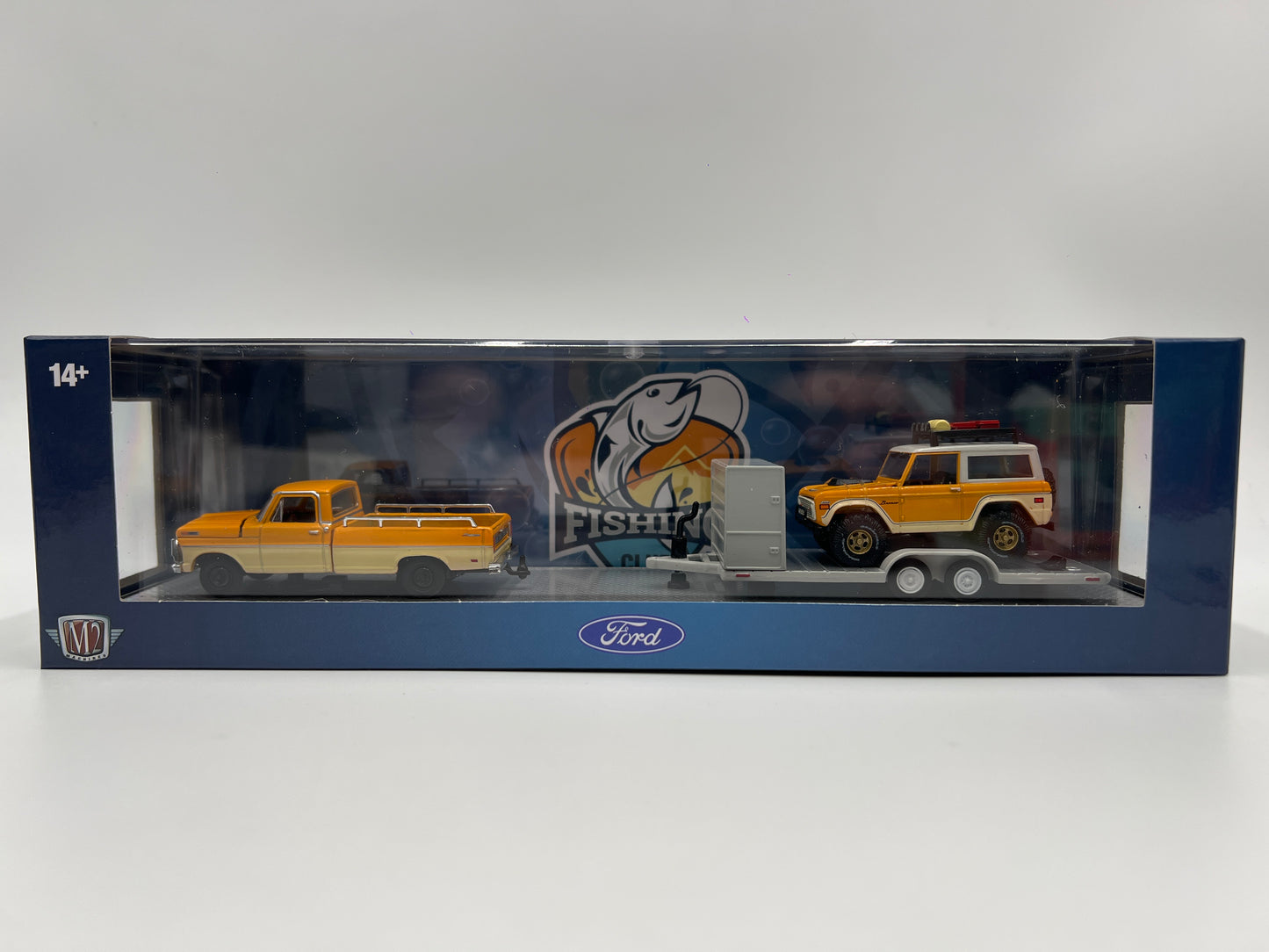2025 M2 Machines Auto Haulers 1969 Ford F-100 Ranger Truck & 1971 Ford Bronco R85 Orange R85