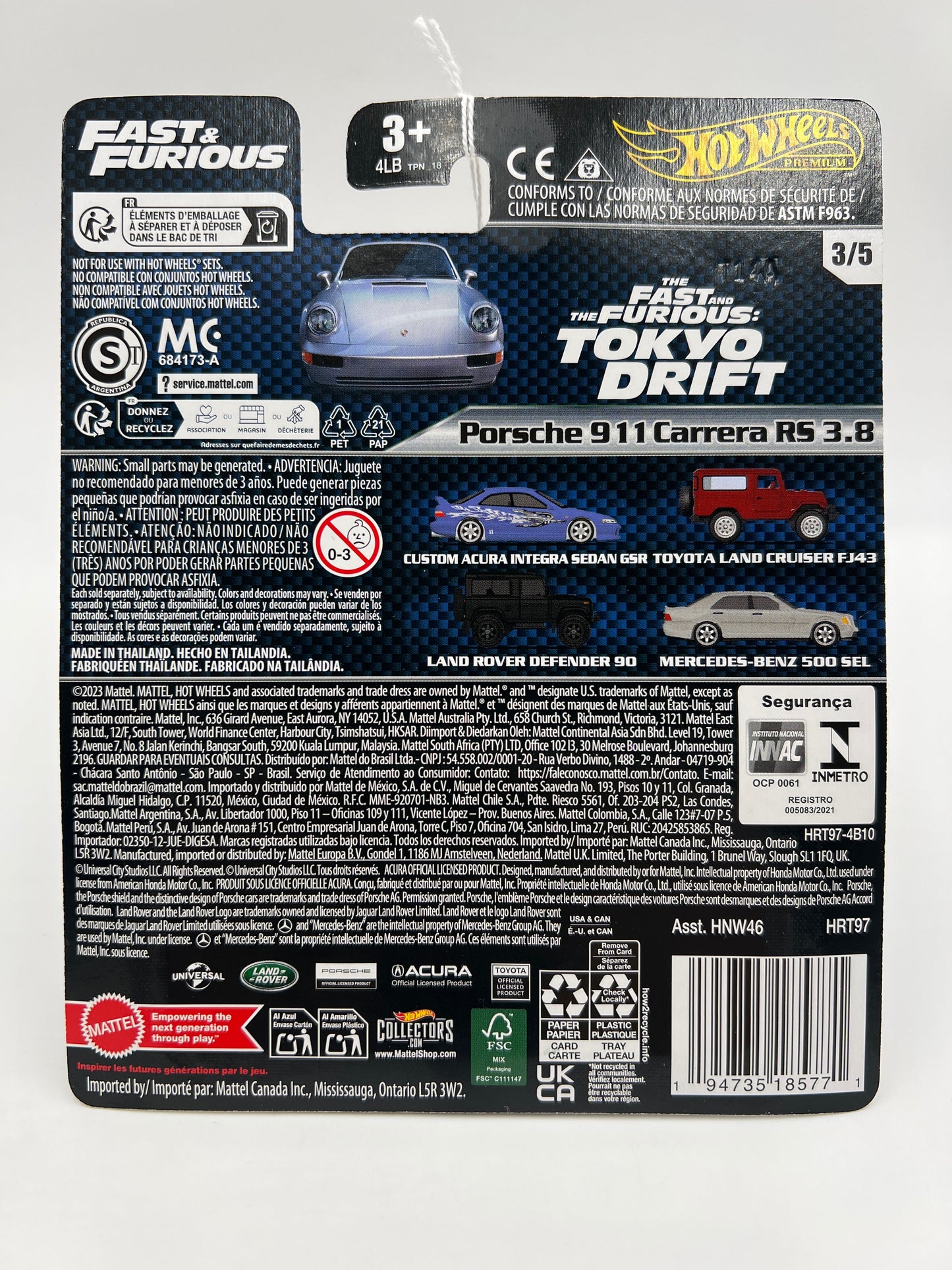 Hot Wheels Premium Fast and Furious #3 Porsche 911 Carrera RS 3.8 Silver 246M