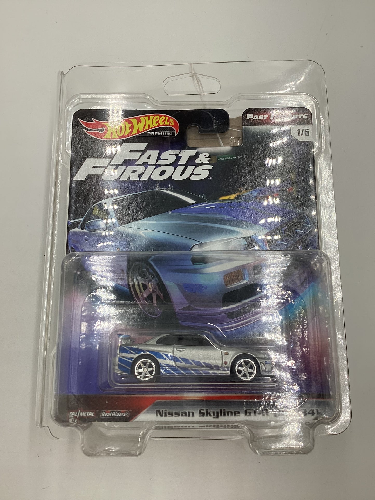 Hot Wheels Fast and furious Fast imports #1 Nissan Skyline gt-R bnr34 *BL Corner Damage* with protector