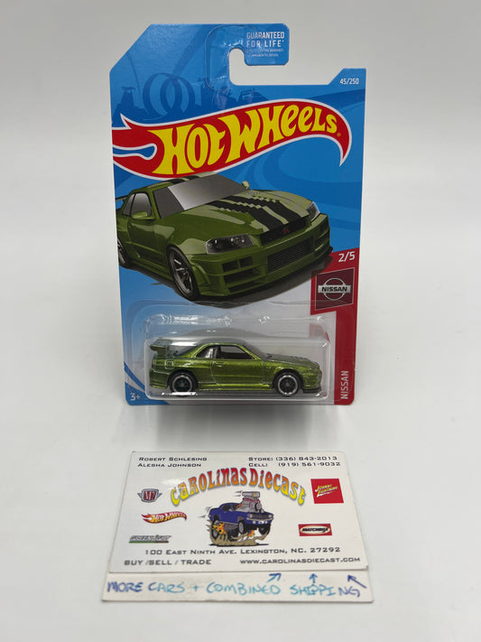 2019 Hot Wheels #45 Super Treasure Hunt Nissan Skyline GT-R BNR34 Green W/Protector