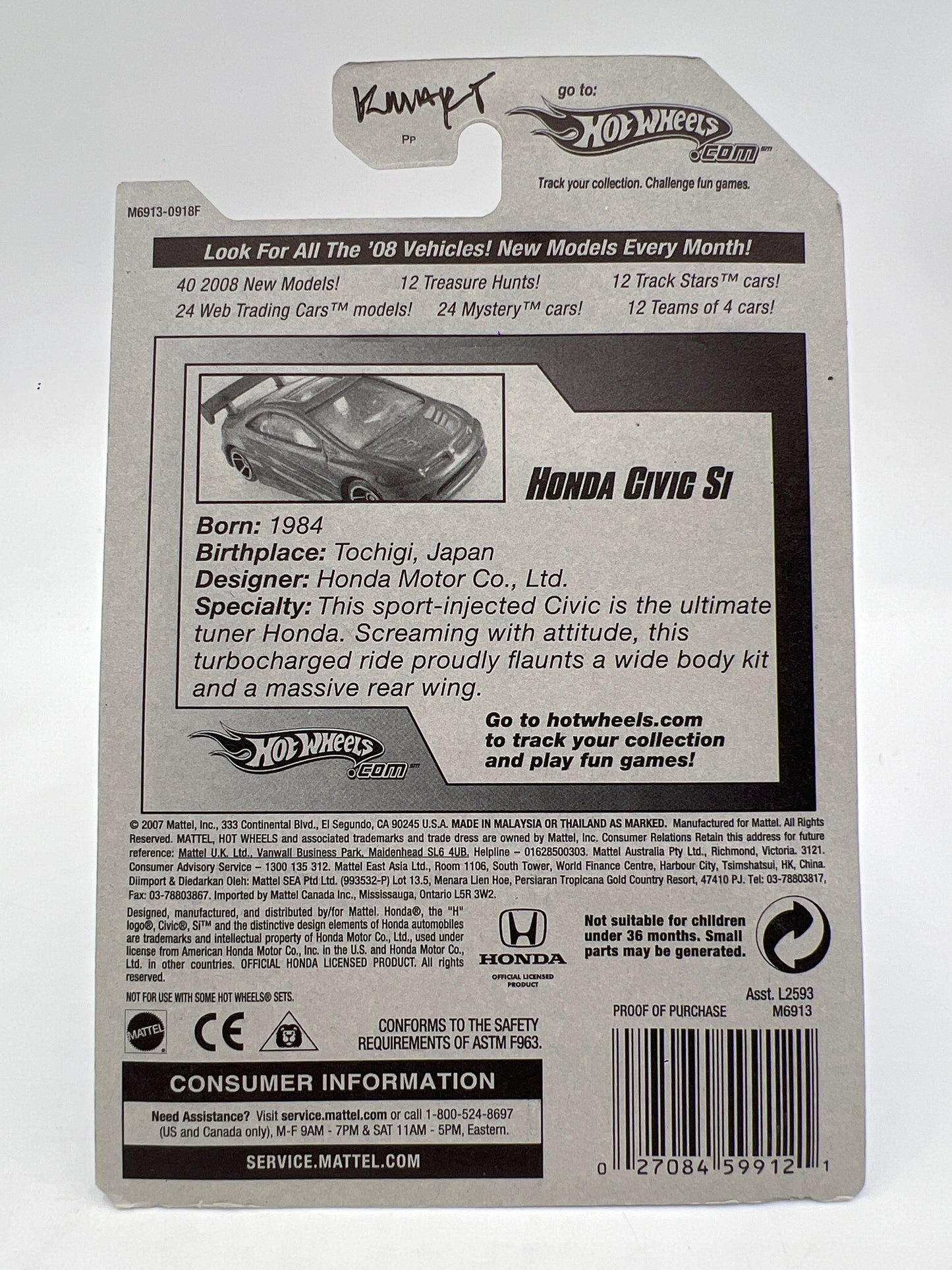 2008 Hot Wheels All Stars #47 Kmart Exclusive Honda Civic Si Silver W/Protector SR