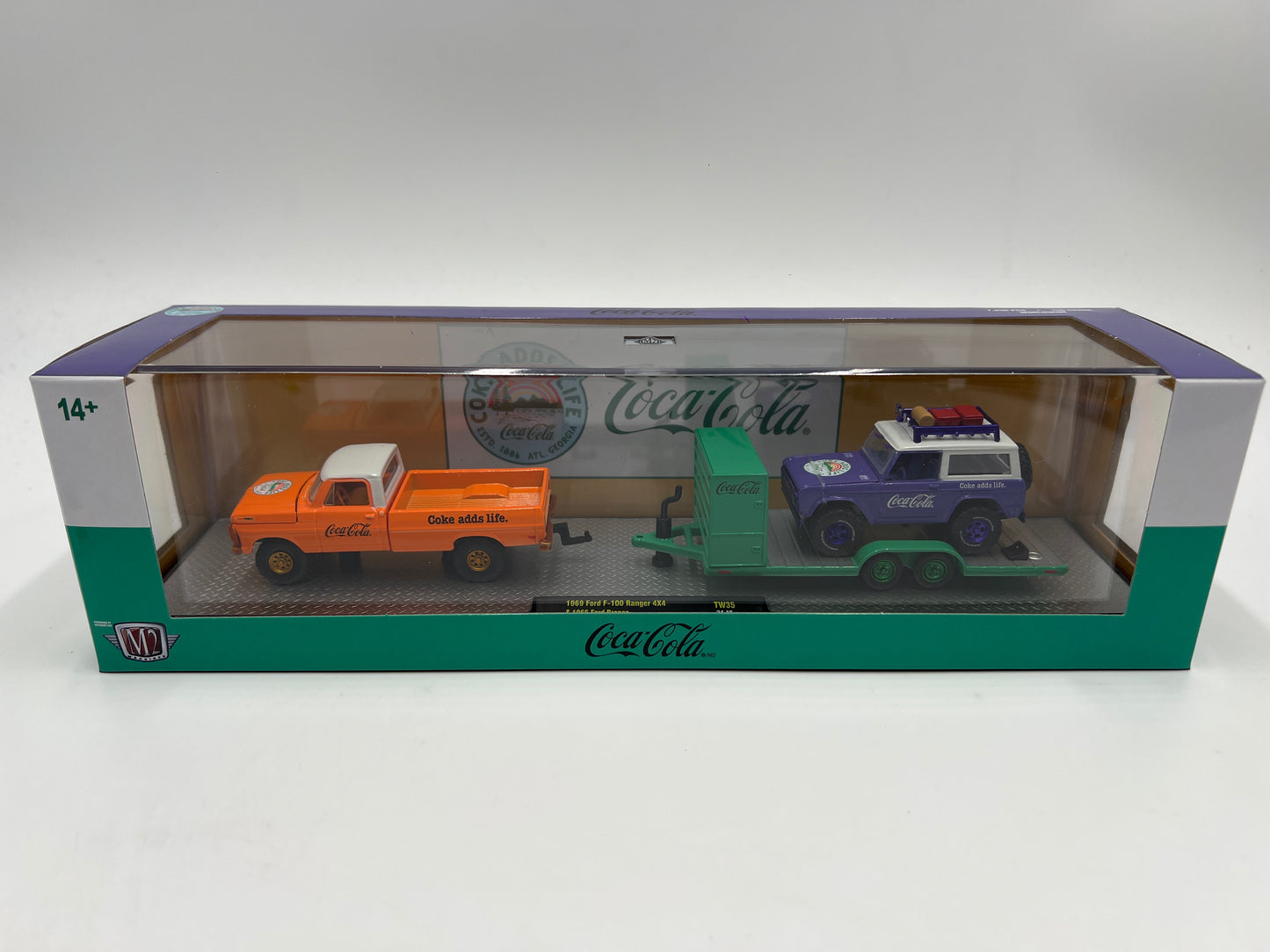 M2 Machines Auto Haulers Coca Cola CHASE 1969 Ford F-100 Ranger 4x4 & 1966 Ford Bronco TW35