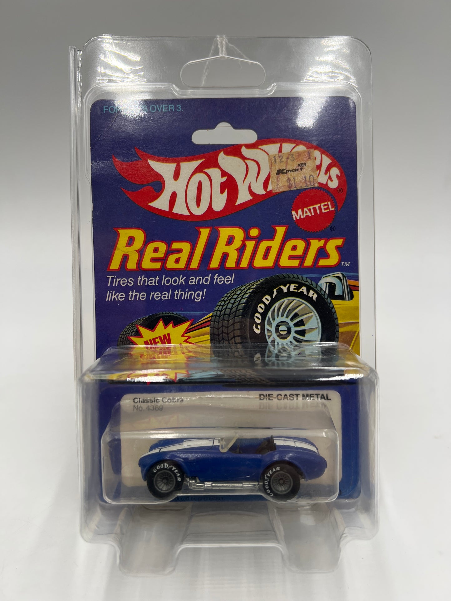 Hot Wheels Original 1982 Real Riders #4369 Gray Hub Classic Cobra Blue W/Protector
