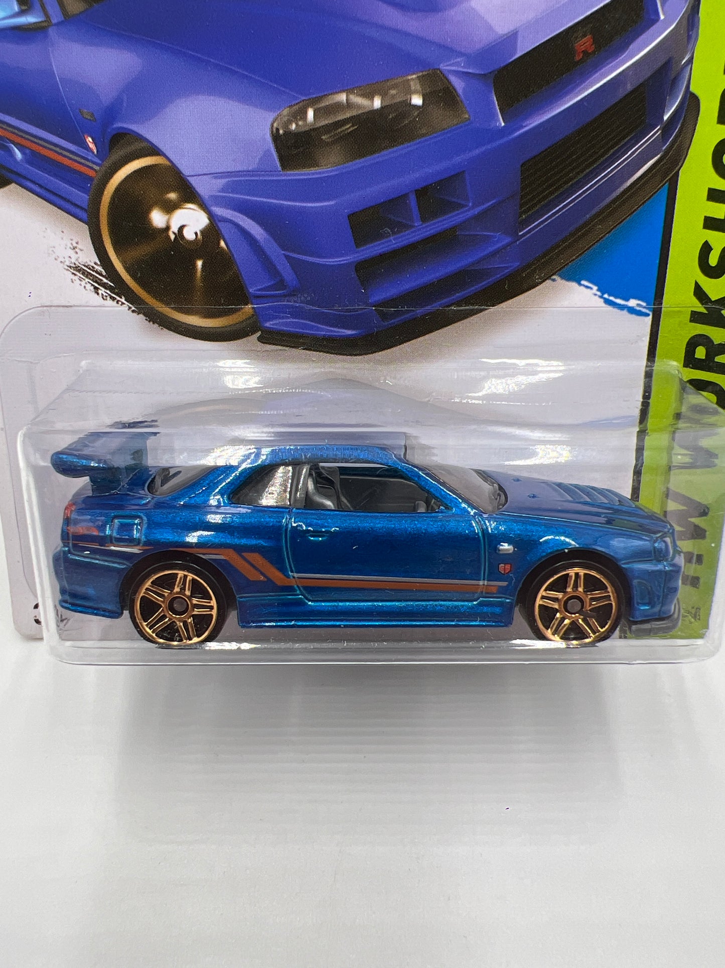 2014 Hot Wheels Workshop #230 Nissan Skyline GT-R R34 Blue W/Protector
