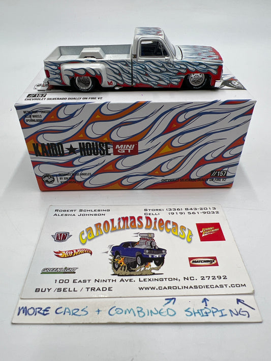 Mini GT x Kaido House #157 Chevrolet Silverado Dually On Fire V2 White