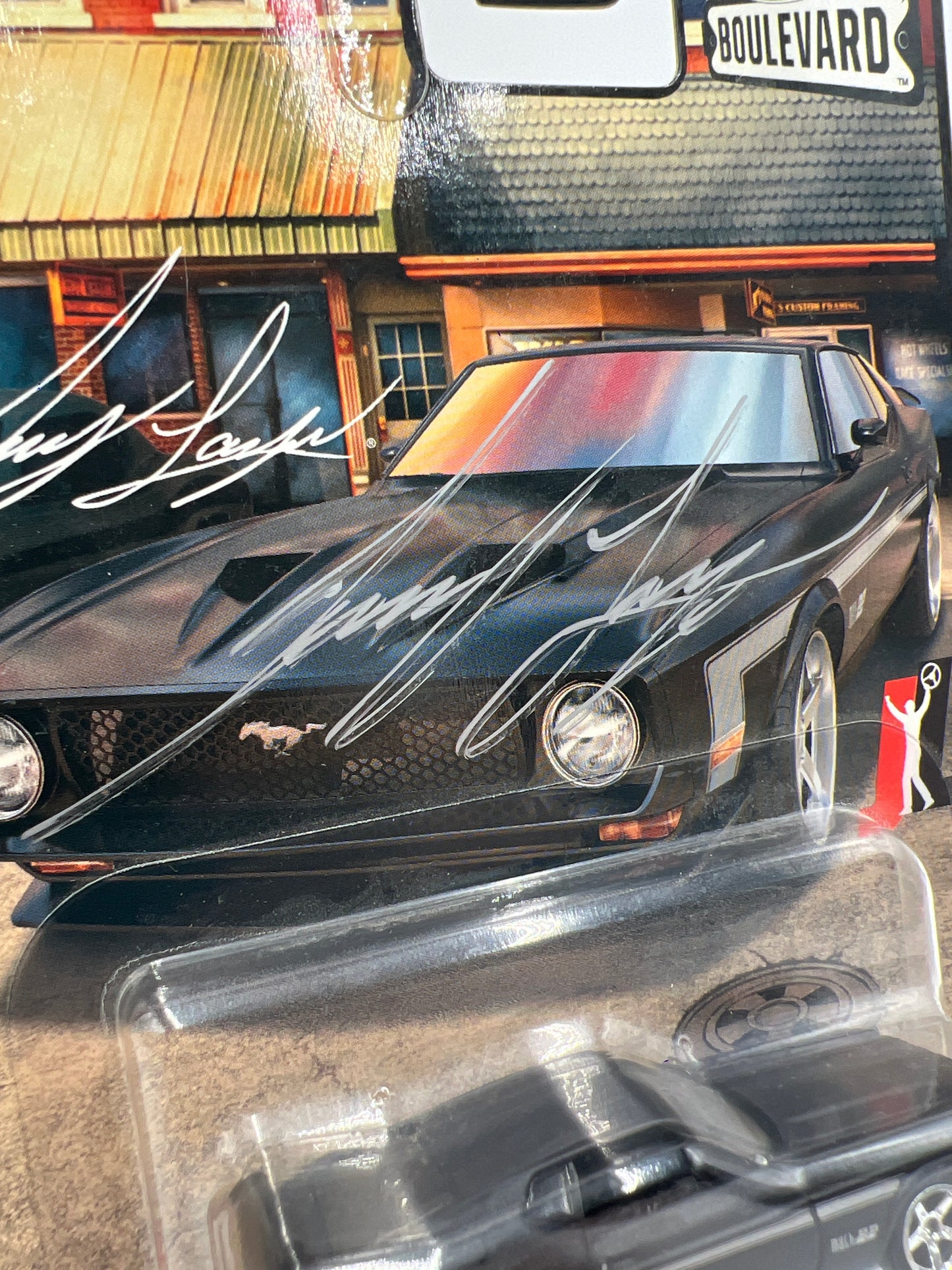 Hot Wheels Premium Boulevard #56 SIGNED By Joey Logano 71 Mustang Mach 1 Matte Black W/Protector