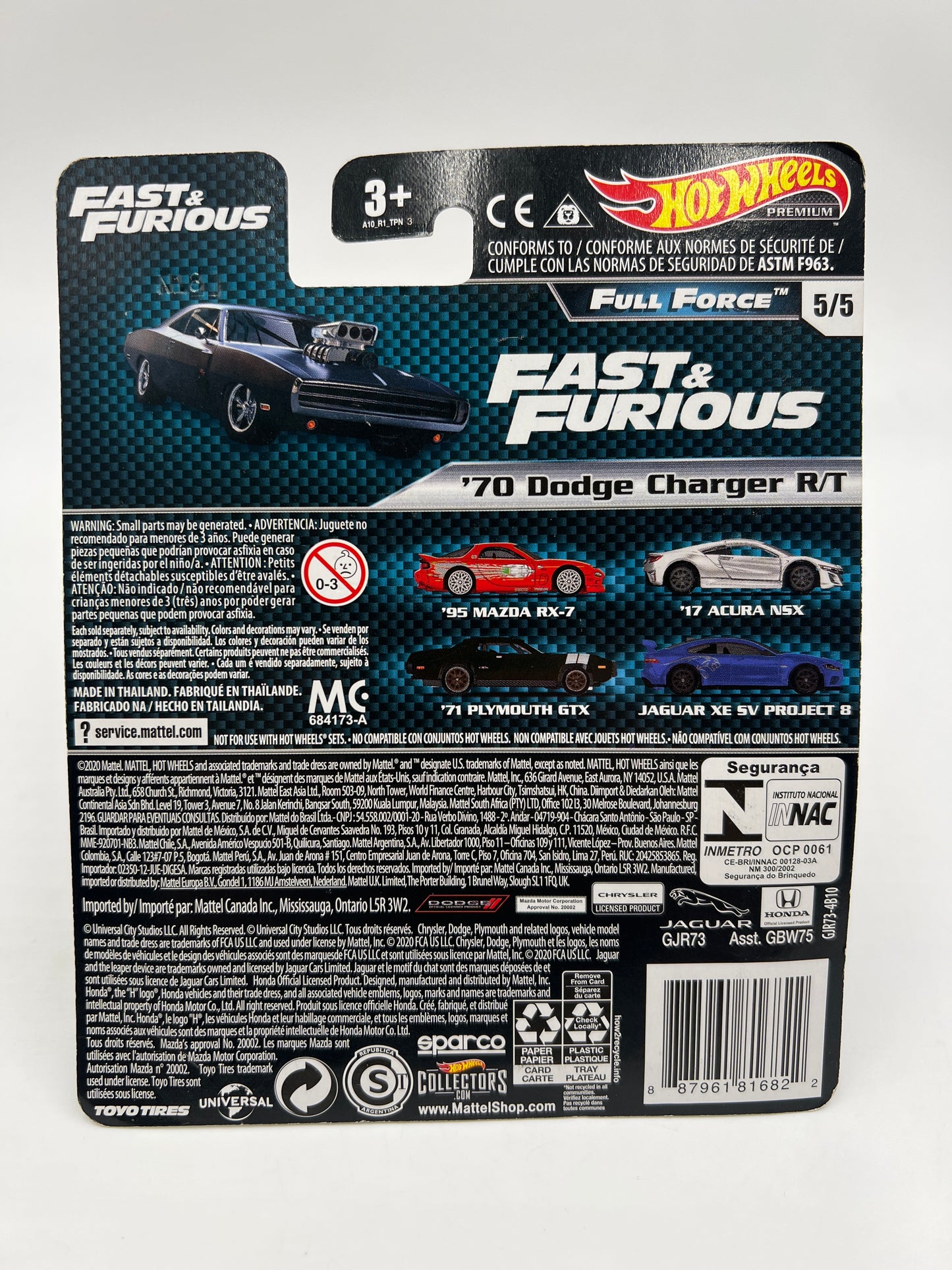 Hot Wheels Premium Fast and Furious Full Force #5 70 Dodge Charger R/T Black W/Protector