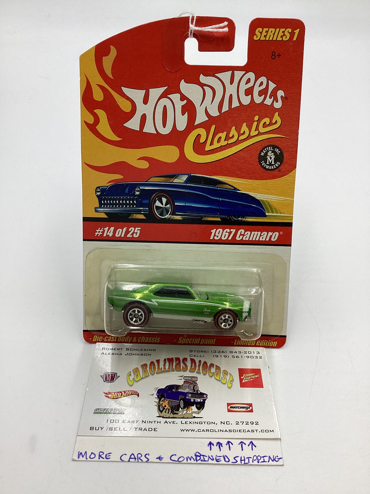 Hot Wheels Classics Series 1 #14 1967 Camaro Green 7 Spoke Wheels SR