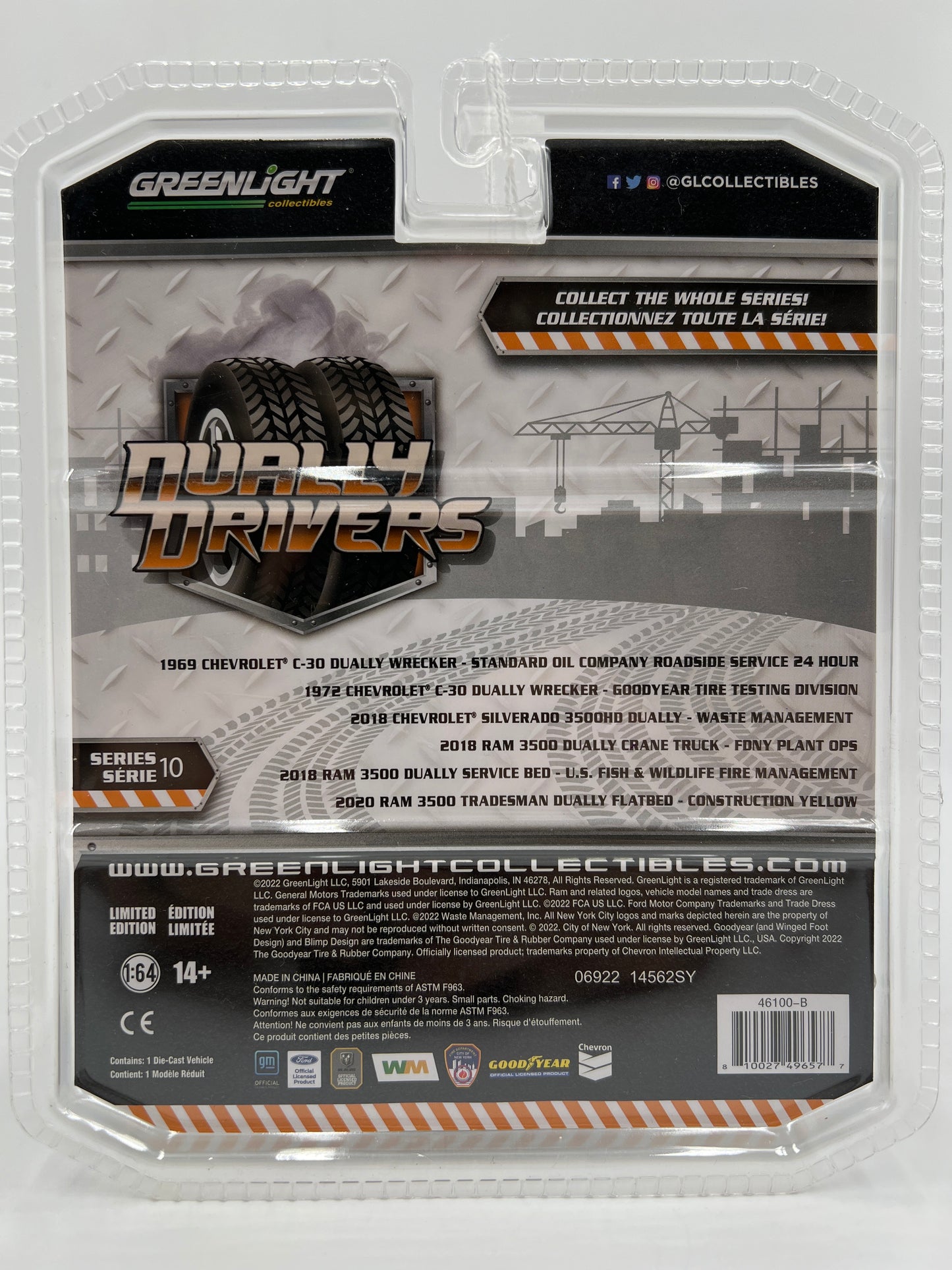 Greenlight Dually Drivers Series 10 1972 Chevrolet C-30 Dually Wrecker Goodyear Tire Testing Division 181B