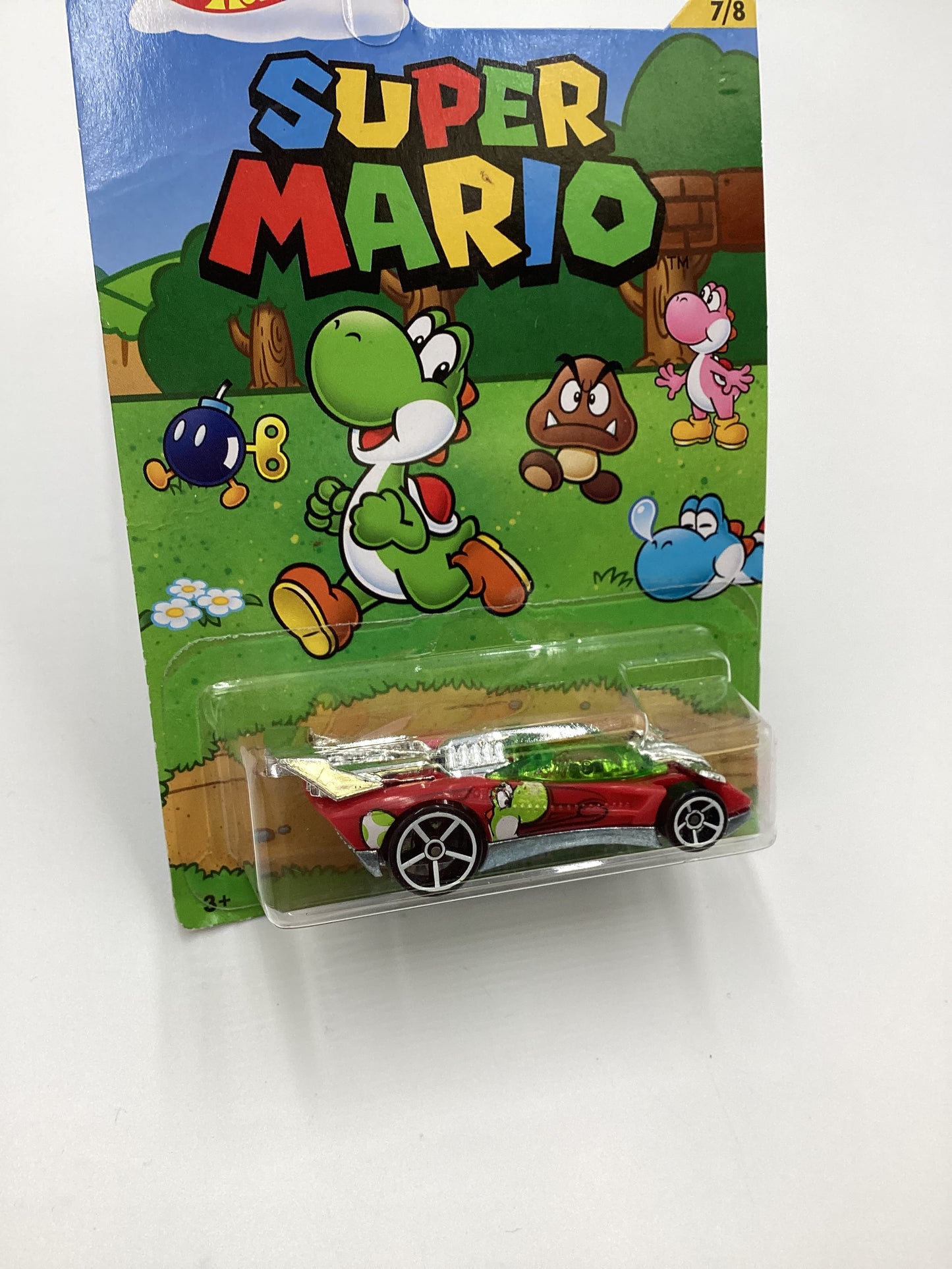 2016 Hot Wheels Super Mario #7 Flathead Fury Red Yoshi 157A