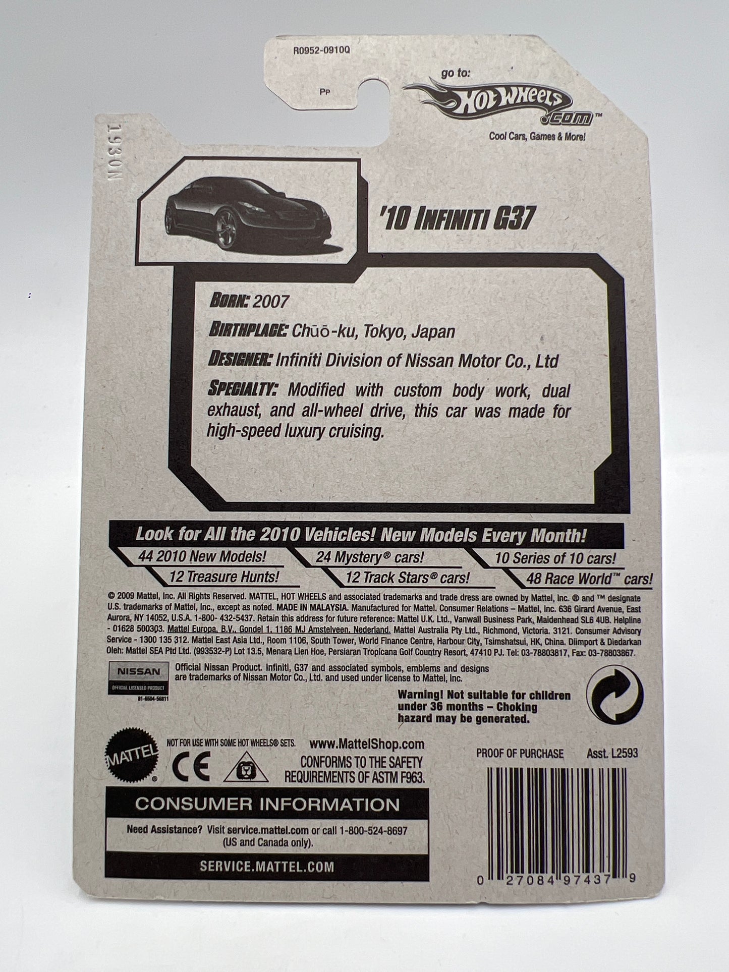 2010 Hot Wheels New Models #32 10 Infiniti G37 Blue W/Protector #1