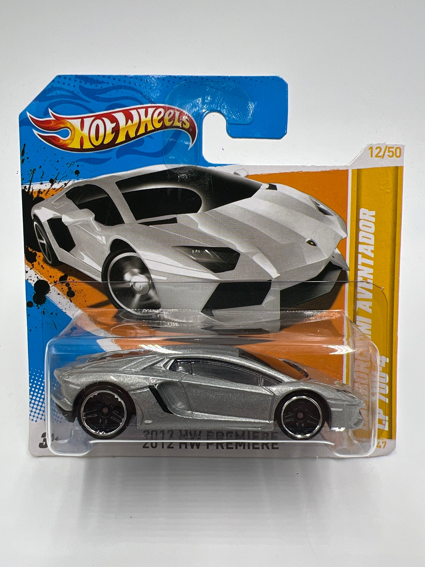 2012 Hot Wheels Short Card Premiere #12 Lamborghini Aventador LP 700-4 Silver W/Protector 1