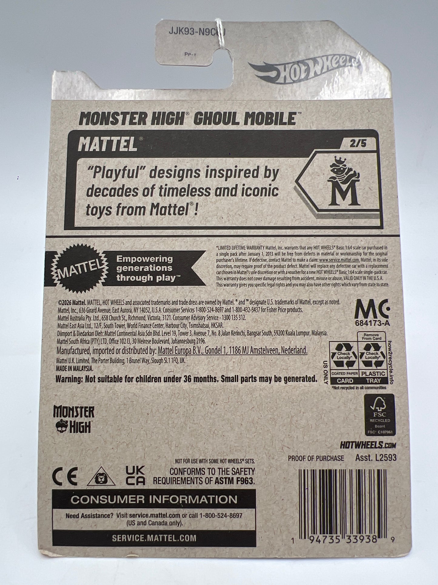 2026 Hot Wheels J Case #48 Monster High Ghoul Mobile Black/Pink
