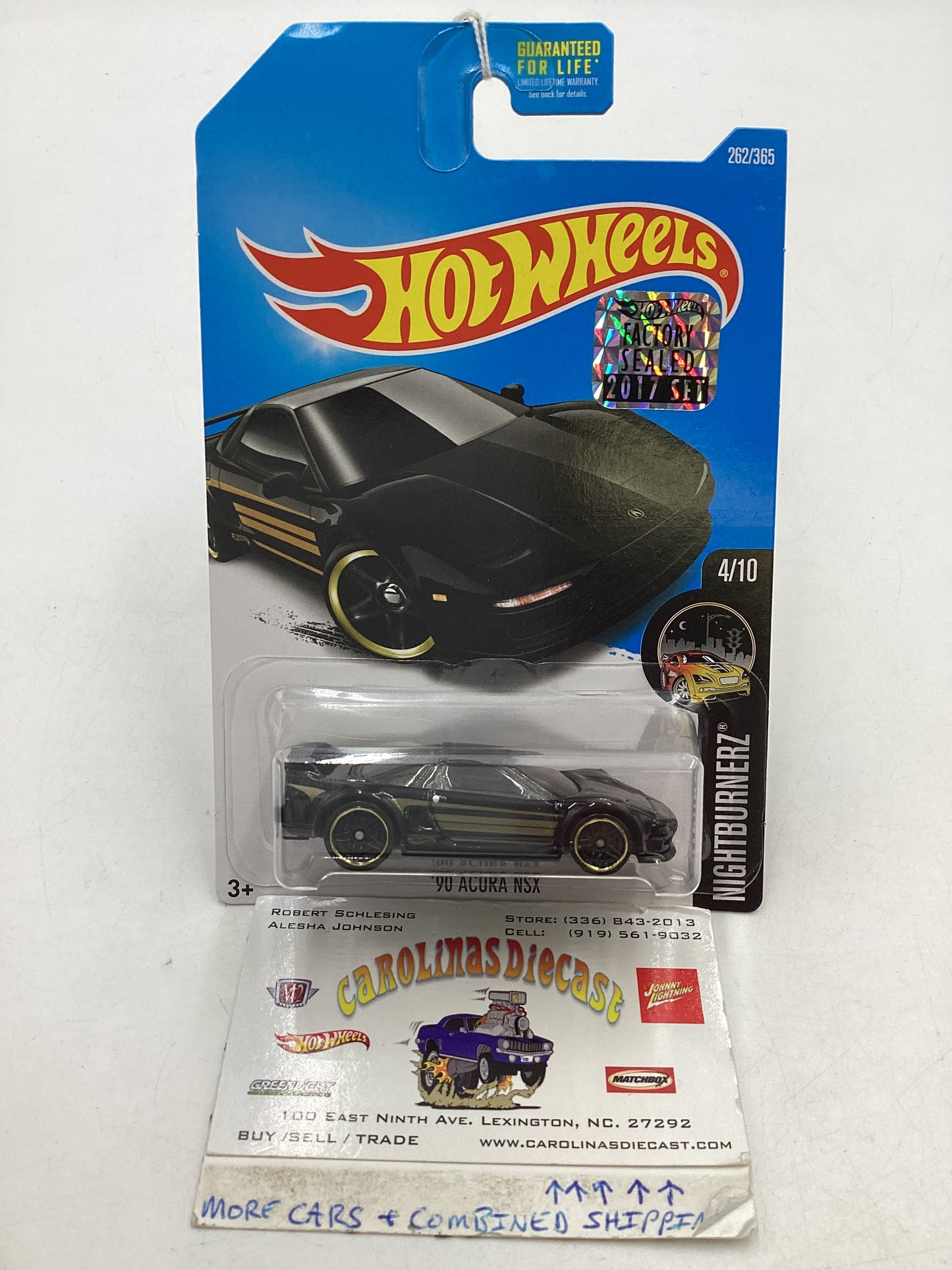 2017 Hot Wheels #262 90 Acura NSX Black Factory sealed sticker 102G