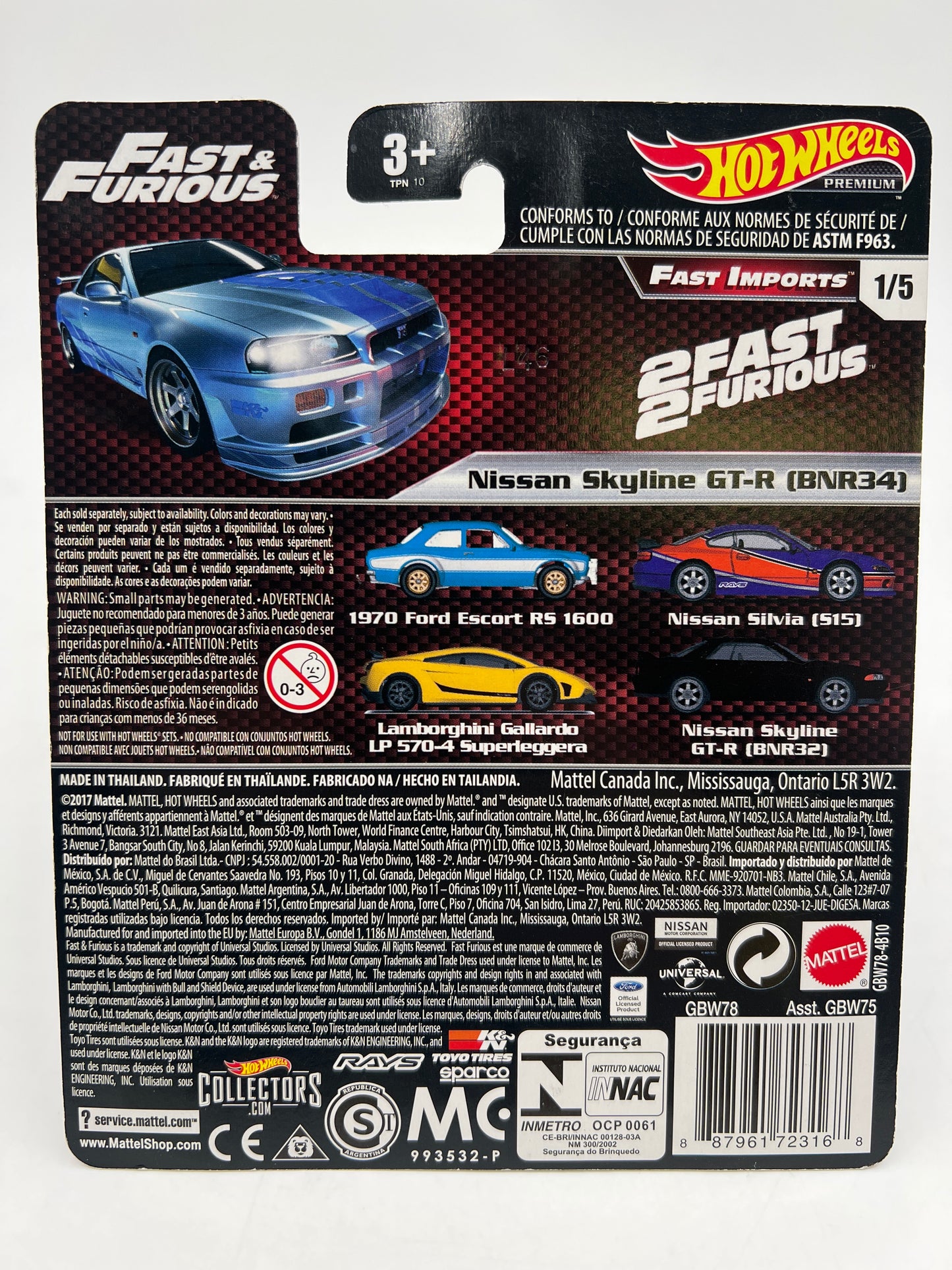 Hot Wheels Fast & Furious Fast Imports #1 Nissan Skyline GT-R BNR34 Silver W/Protector