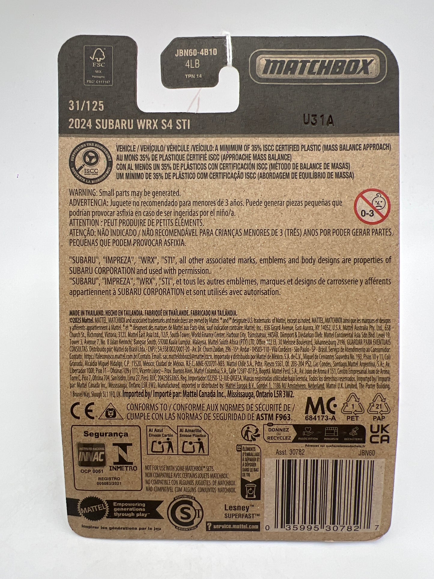 2025 Matchbox #31 2024 Subaru WRX S4 STI Blue 213A