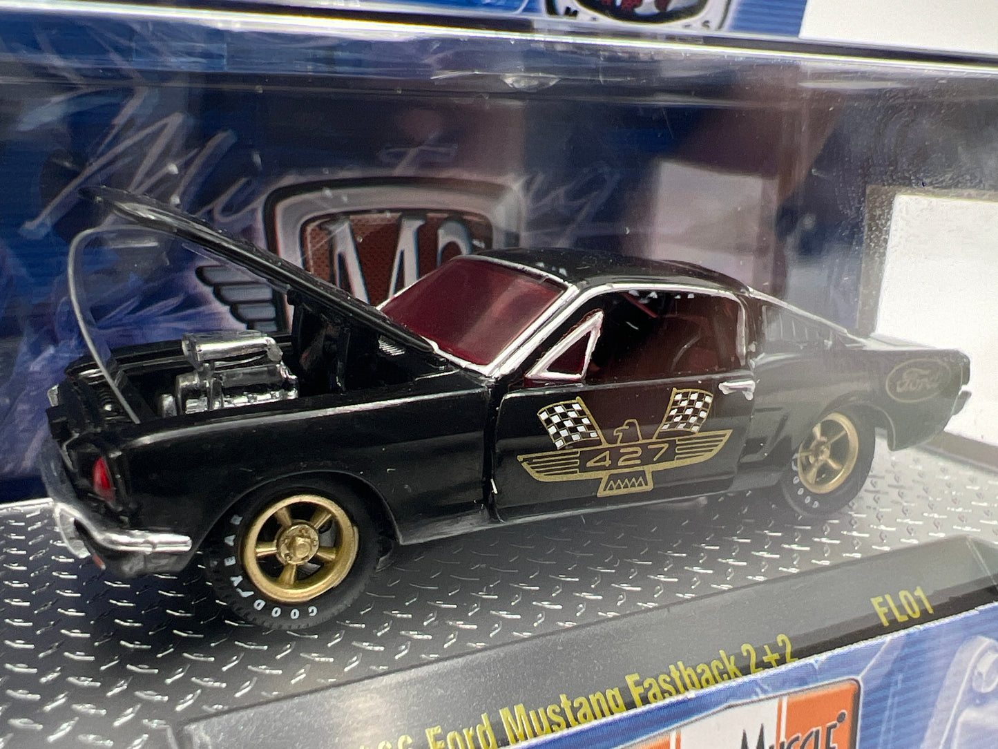 M2 Machines FL01 Fun Lines Exclusive 1/2400 1966 Ford Mustang Fastback 2+2 Black