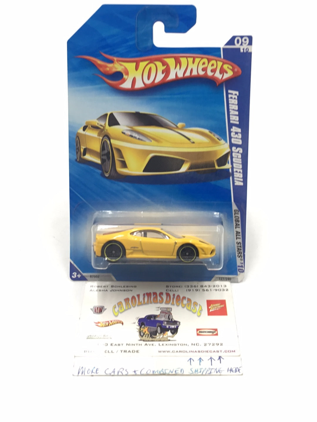 2010 Hot Wheels #127 Ferrari 430 Scuderia yellow with protector