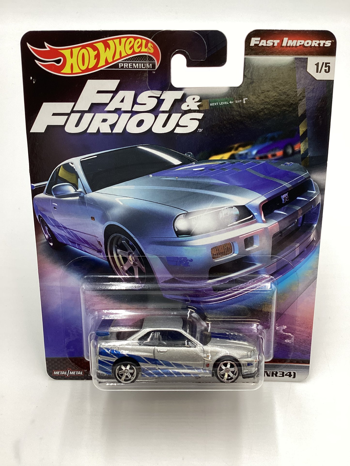 Hot Wheels Premium Fast & Furious Fast Imports #1 Nissan Skyline GT-R BNR34 Silver W/Protector