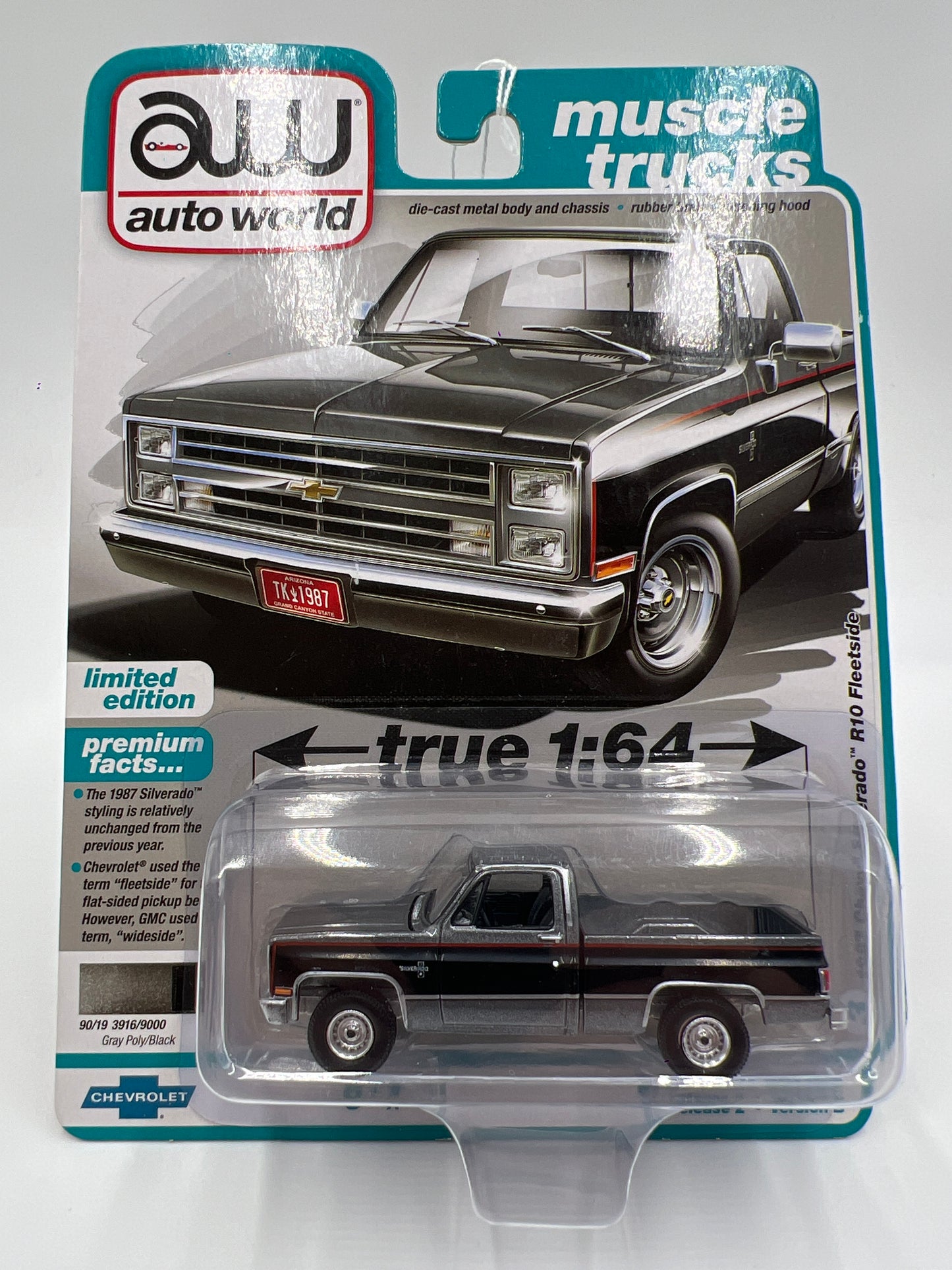 Auto World Muscle Trucks Release 2 Version B 1987 Chevy Silverado R10 Fleetside Gray/Black 182E