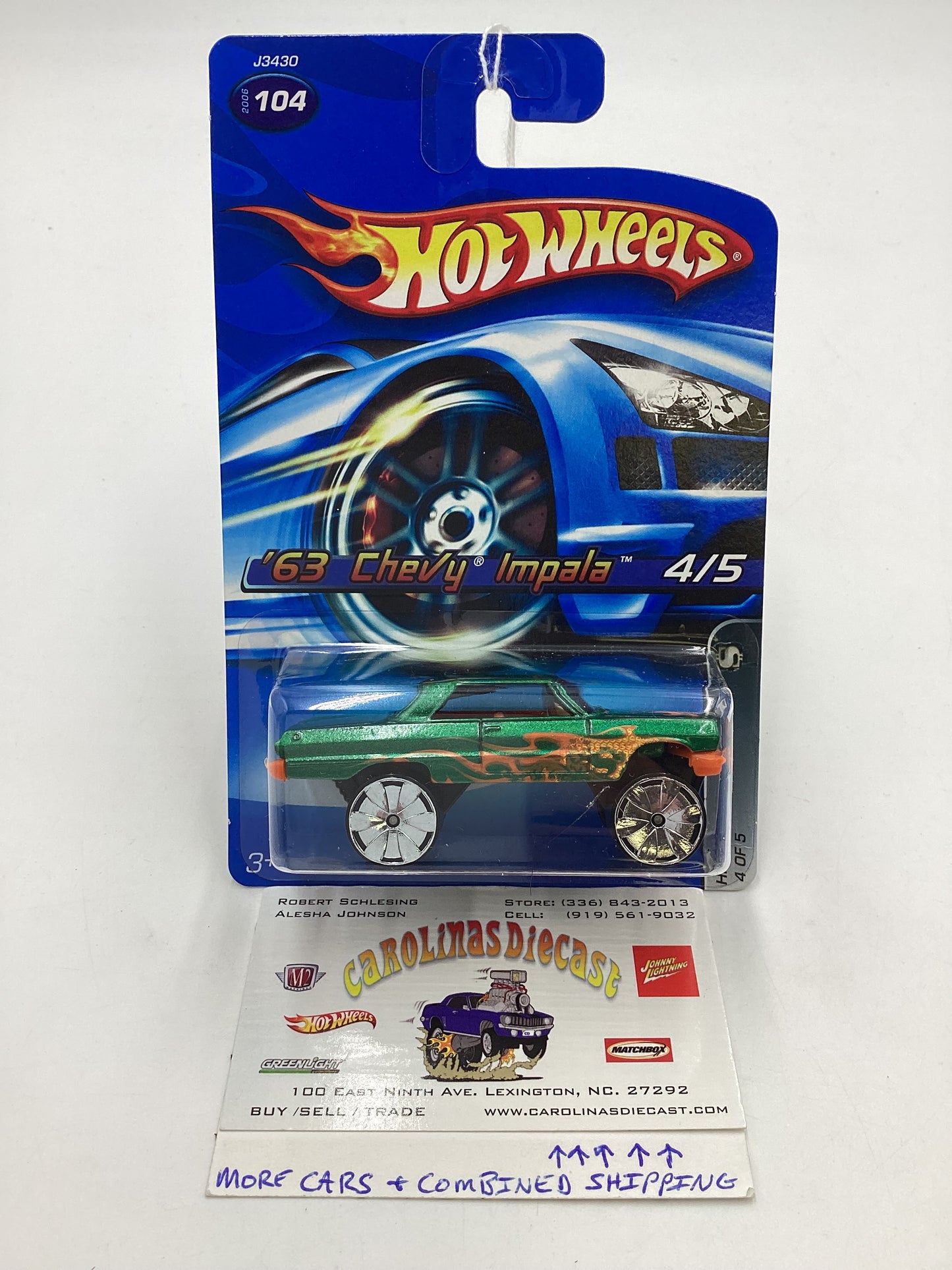 2006 Hot Wheels #104 Hi Rakers 63 Chevy Impala Green 10B