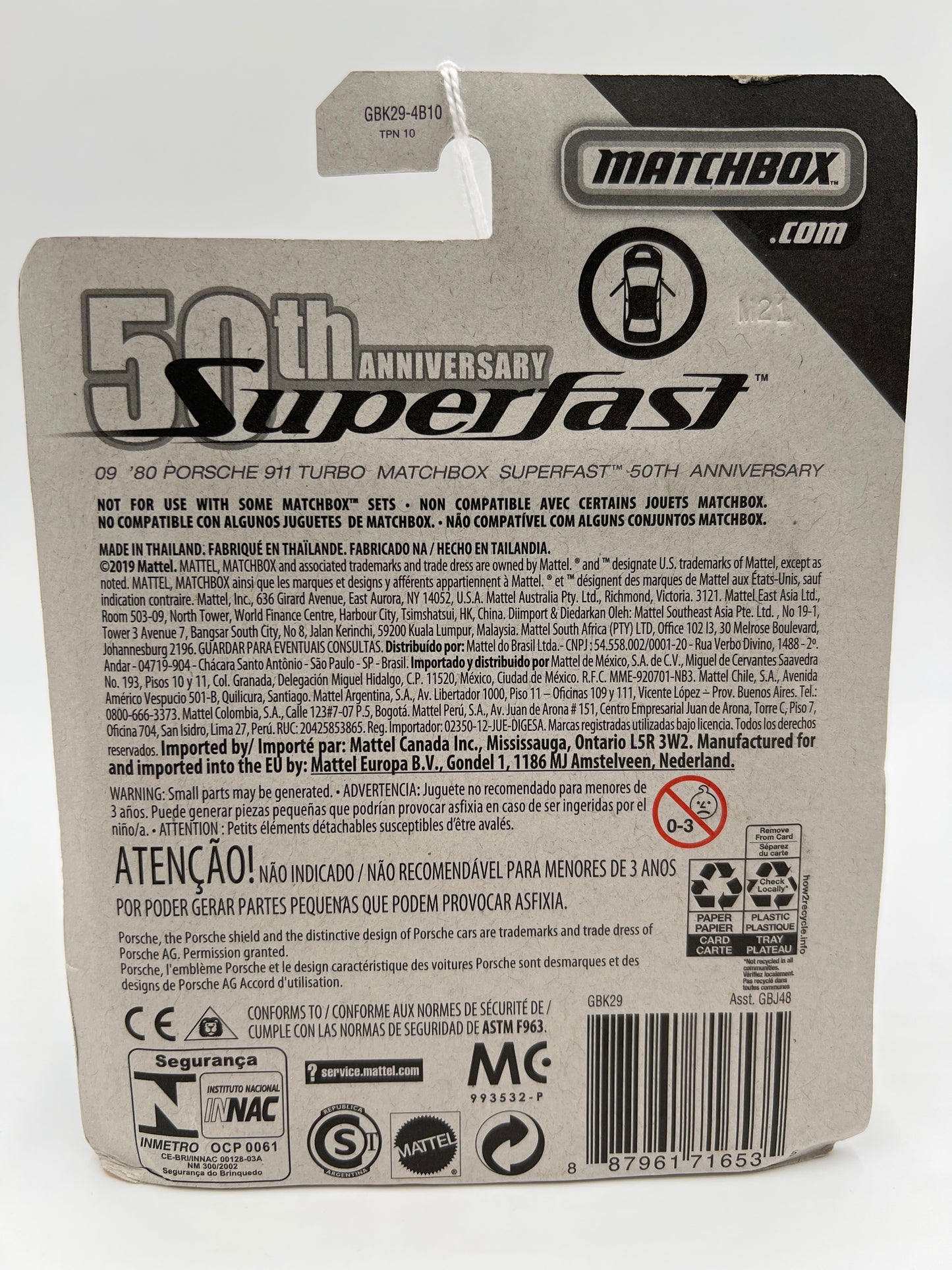 Matchbox 50th Anniversary Superfast #9 80 Porsche 911 Turbo Blue 172D