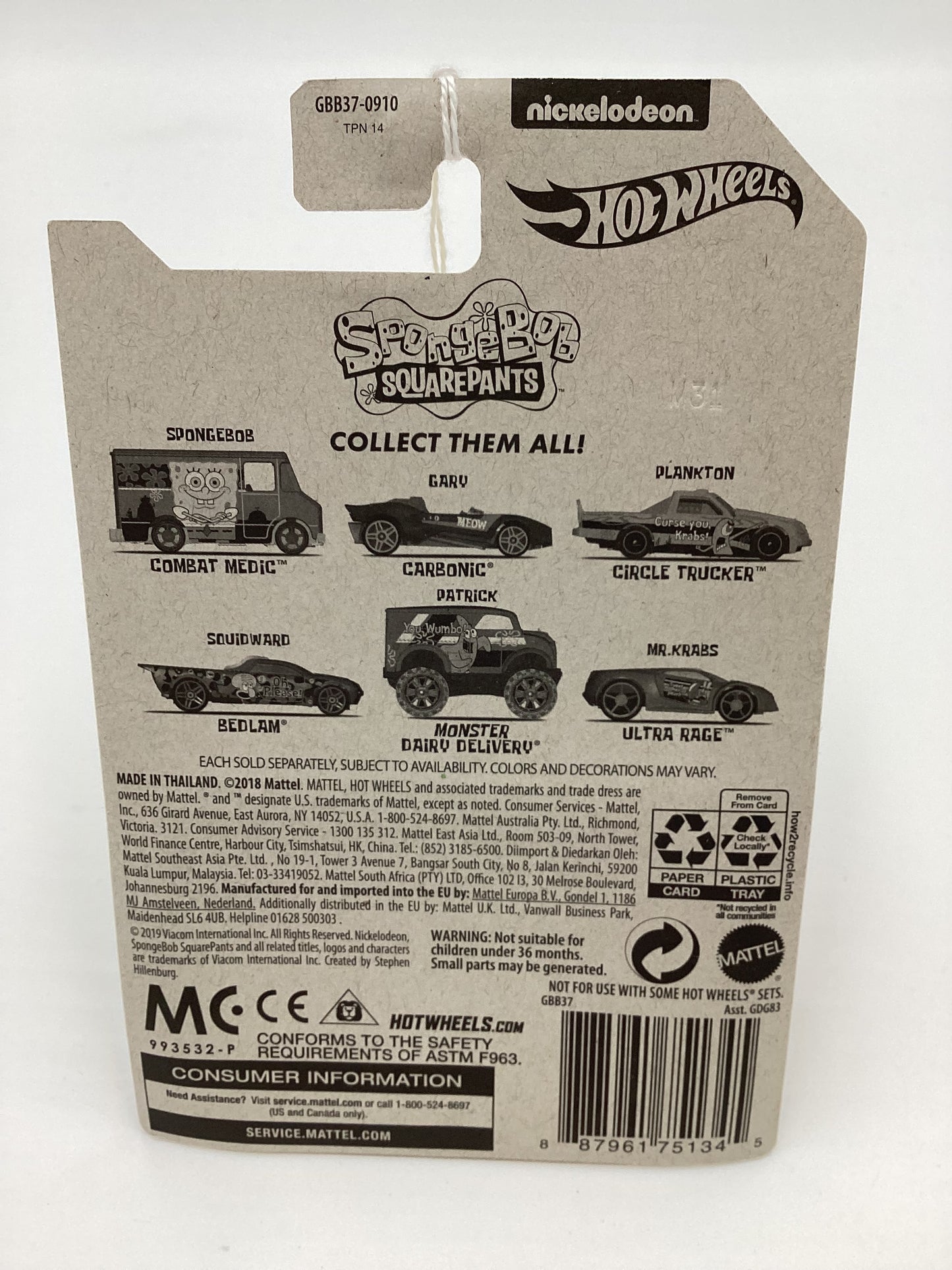 Hot Wheels Spongebob 20 Best Year Ever Set #1 Combat Medic Blue Spongebob 161A