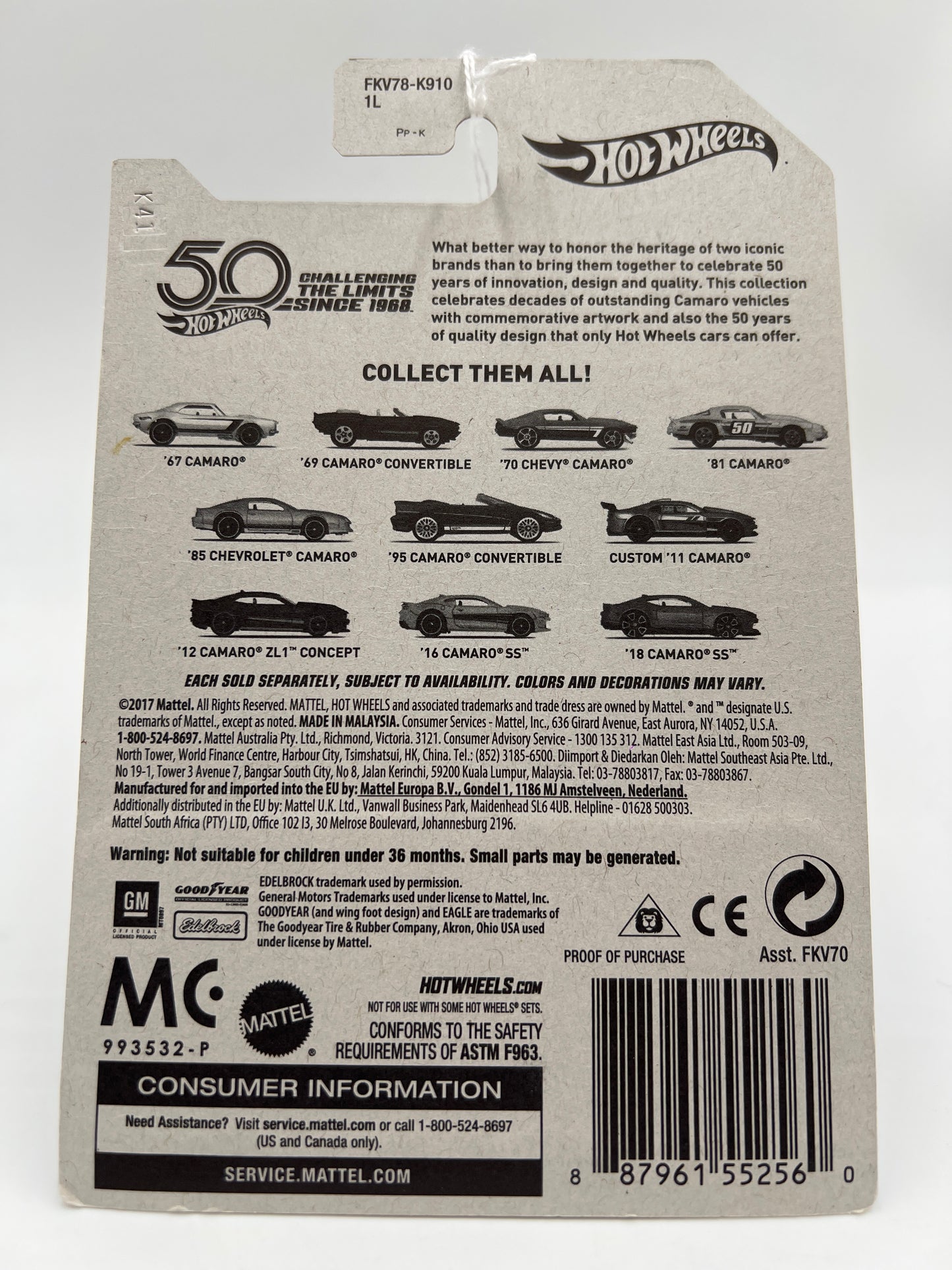 2018 Hot Wheels 50th Anniversary Camaro Series #8 12 Camaro ZL1 Concept Black 152F