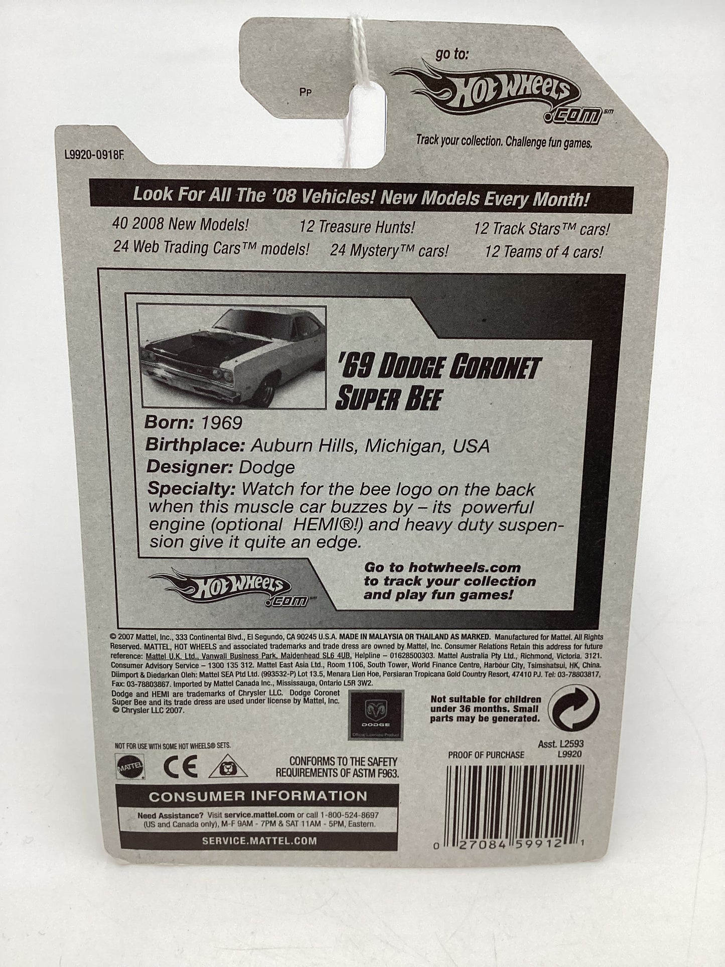 2008 Hot Wheels New Models #5 69 Dodge Coronet Super Bee Red 51F