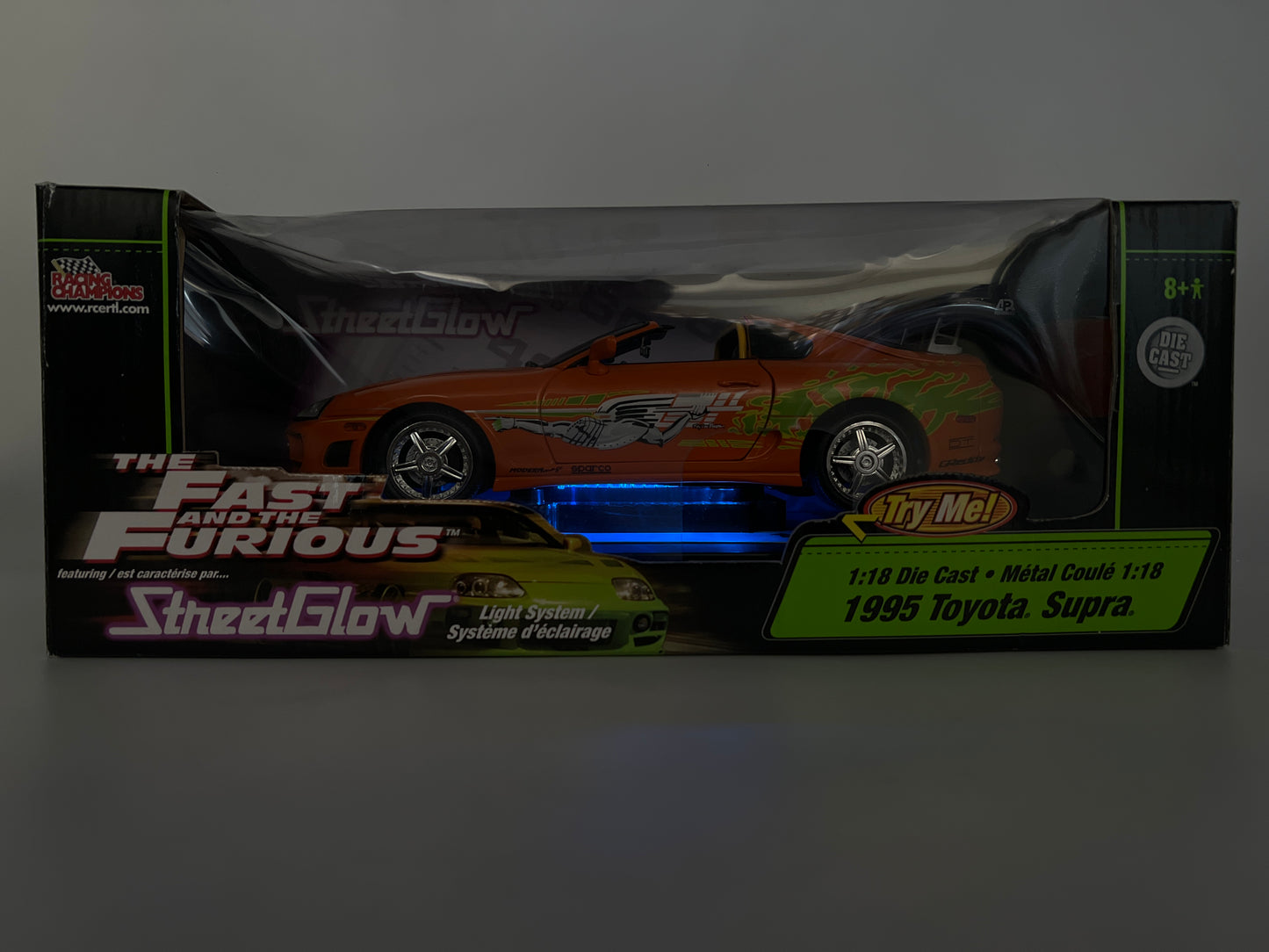 Racing Champions 1/18 Fast & Furious Street Glow 1995 Toyota Supra Orange VHTF Box Not Perfect
