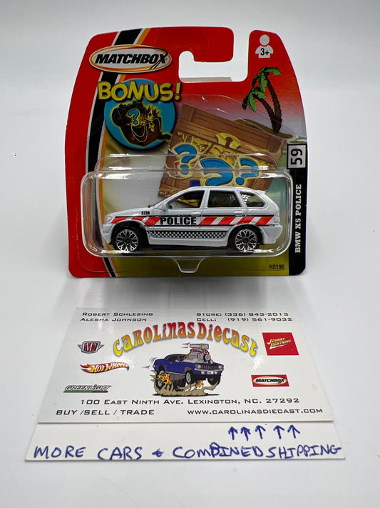 Matchbox #59 Bonus Treasure Short Card BMW X5 Police White W/Protector VHTF