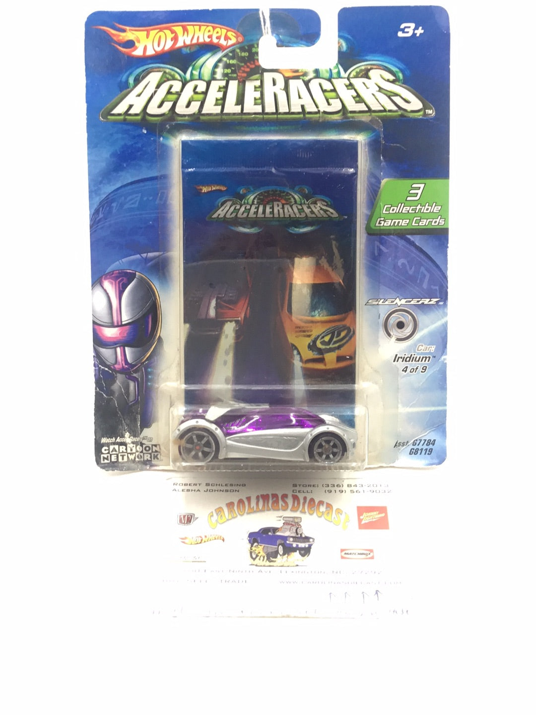 Hot wheels Acceleracers Silencerz Iridium 4 of 9 US card CM 6 Wheels (Bad Card) #1